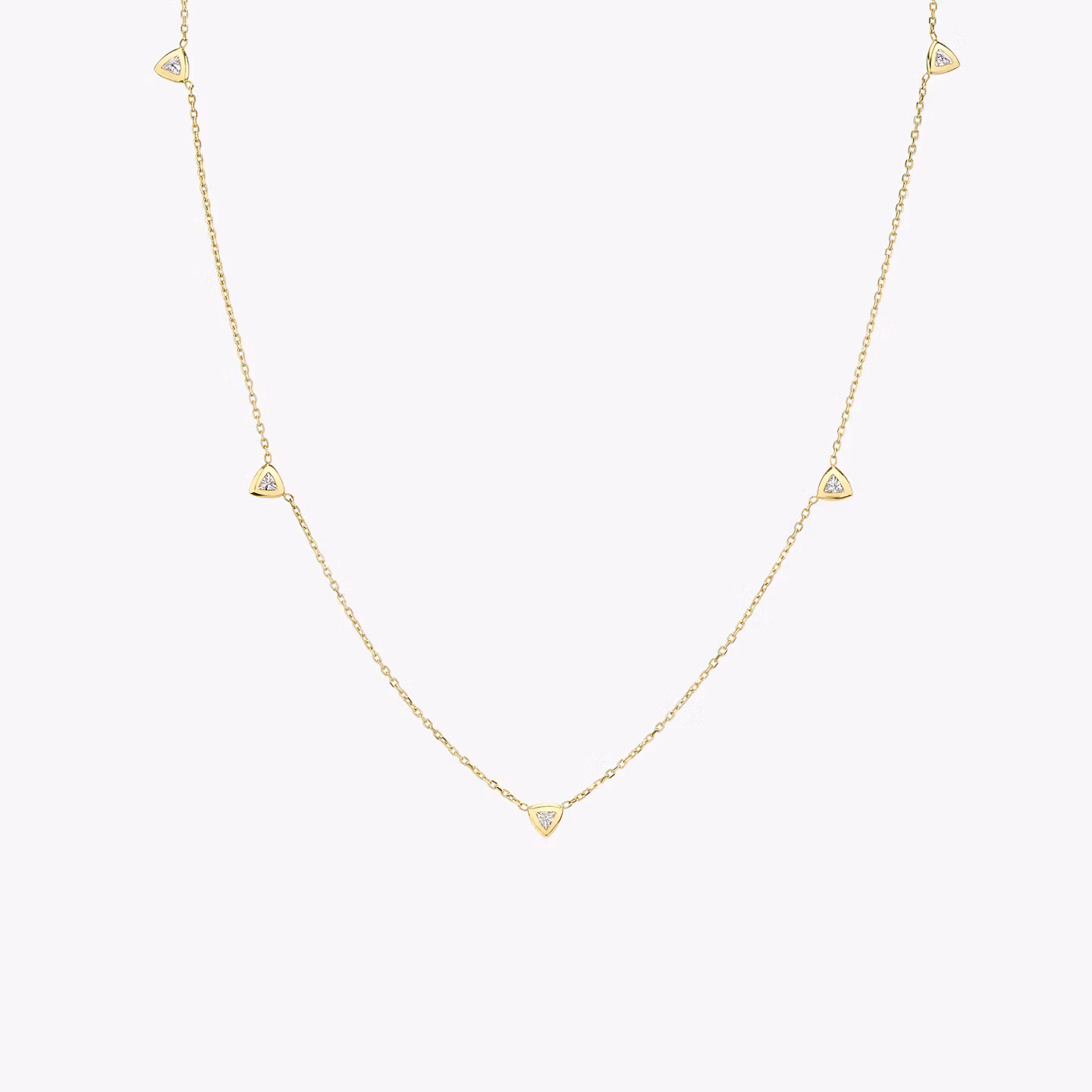 Knife-Edge Bezel Station Necklace | Trillion | 14k | Yellow Gold | chainLength: 18-20