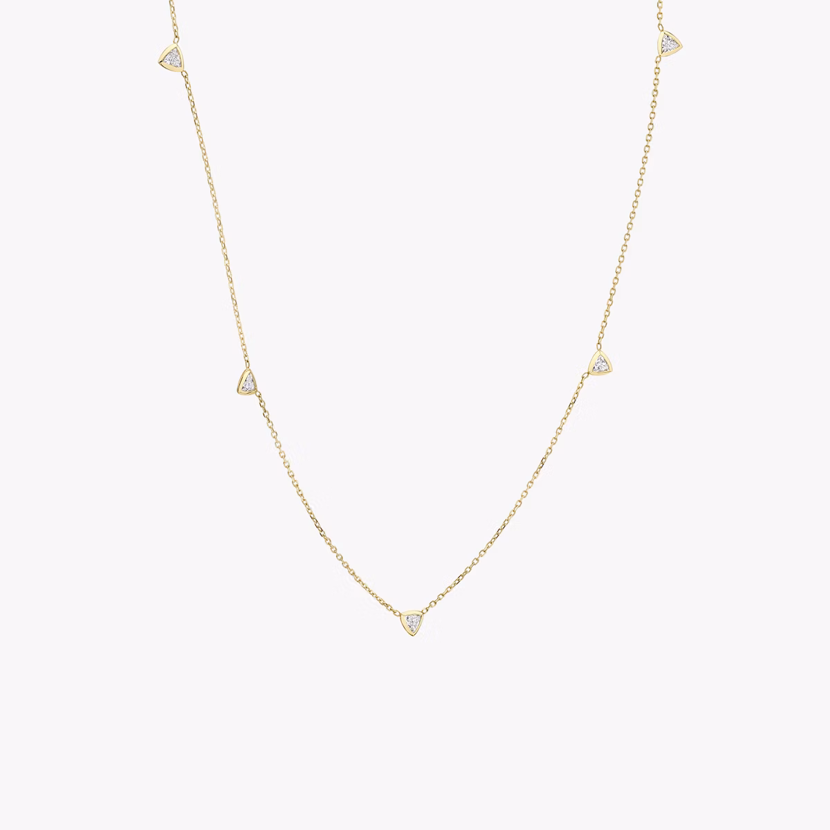 Knife-Edge Bezel Station Necklace | Trillion | 14k | Yellow Gold | chainLength: 16-18