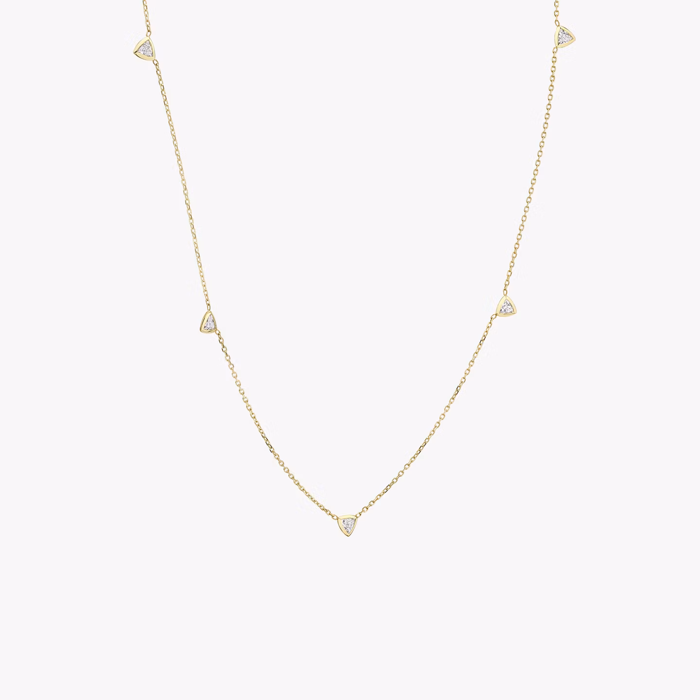 Knife-Edge Bezel Station Necklace | Trillion | 14k | Yellow Gold | chainLength: 18-20