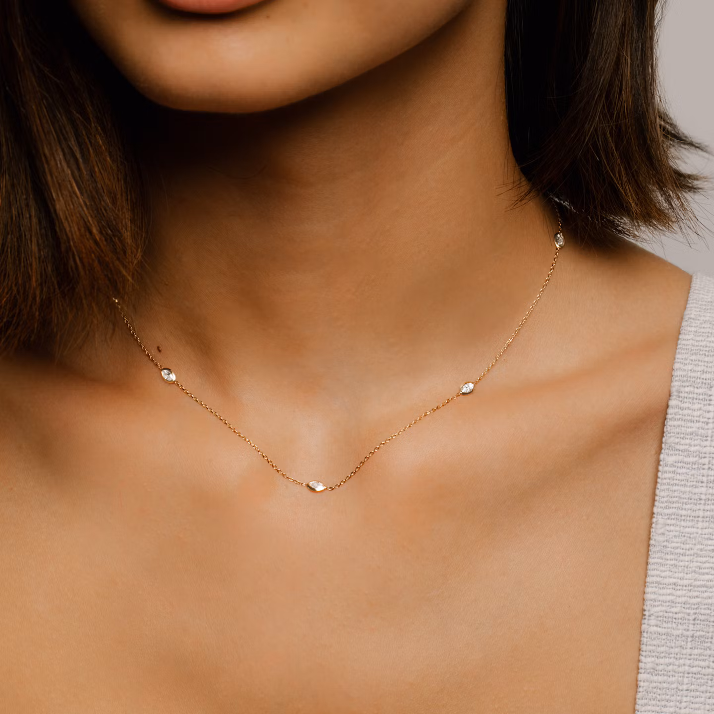 Knife-Edge Bezel Station Necklace | Marquise | 14k | Yellow Gold | chainLength: 16-18