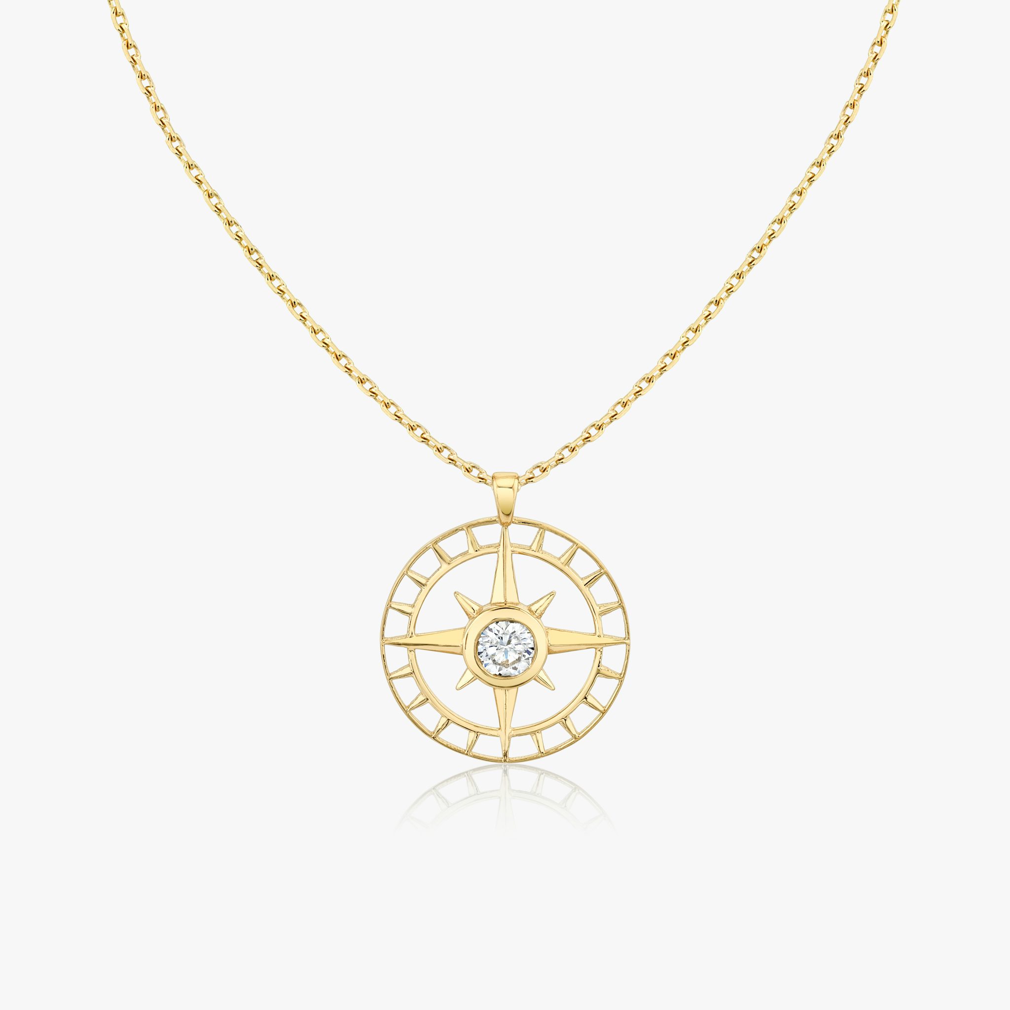 North Star Medallion | Round Brilliant | 14k | Yellow Gold | chainLength: 18-20