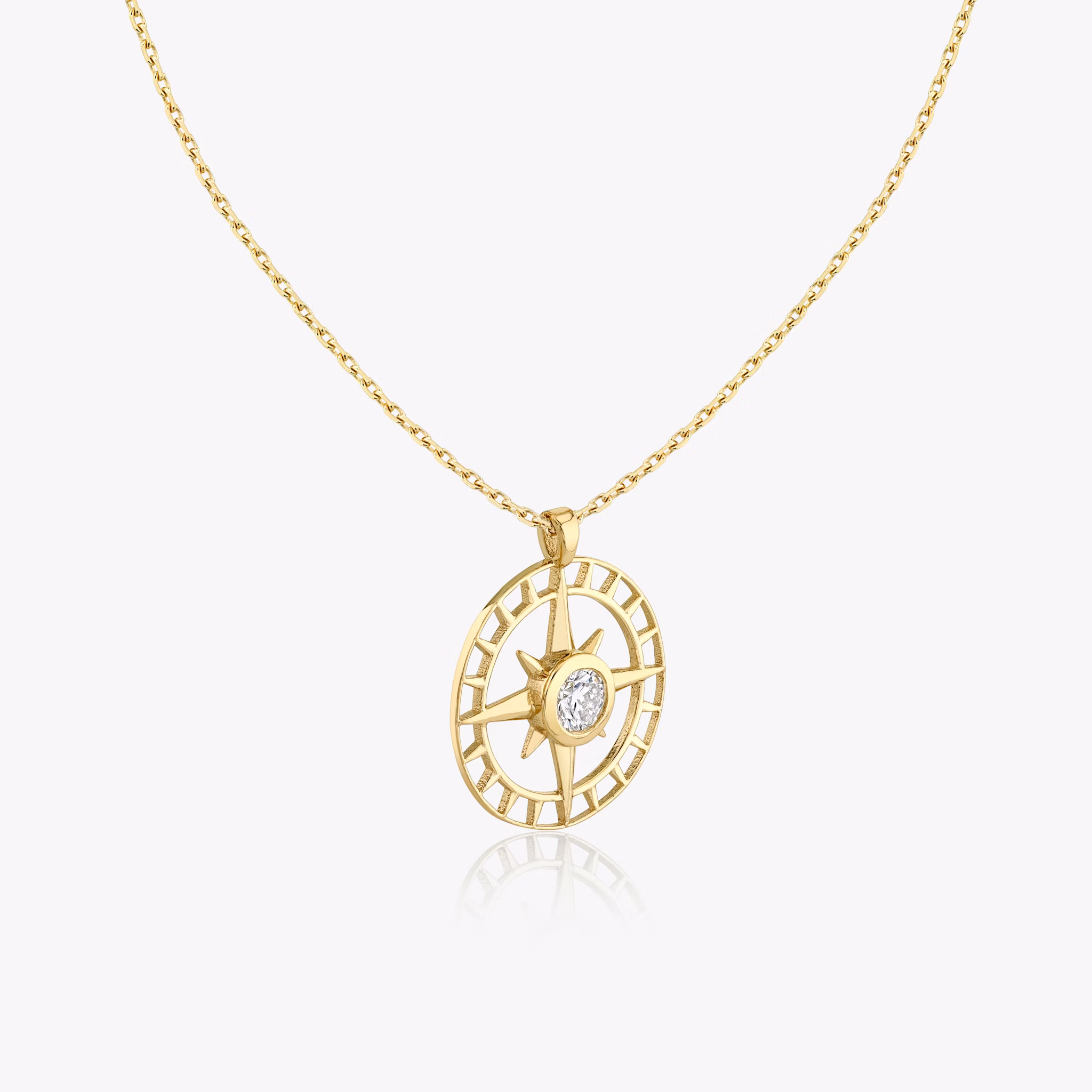 North Star Medallion | Round Brilliant | 14k | Yellow Gold | chainLength: 18-20