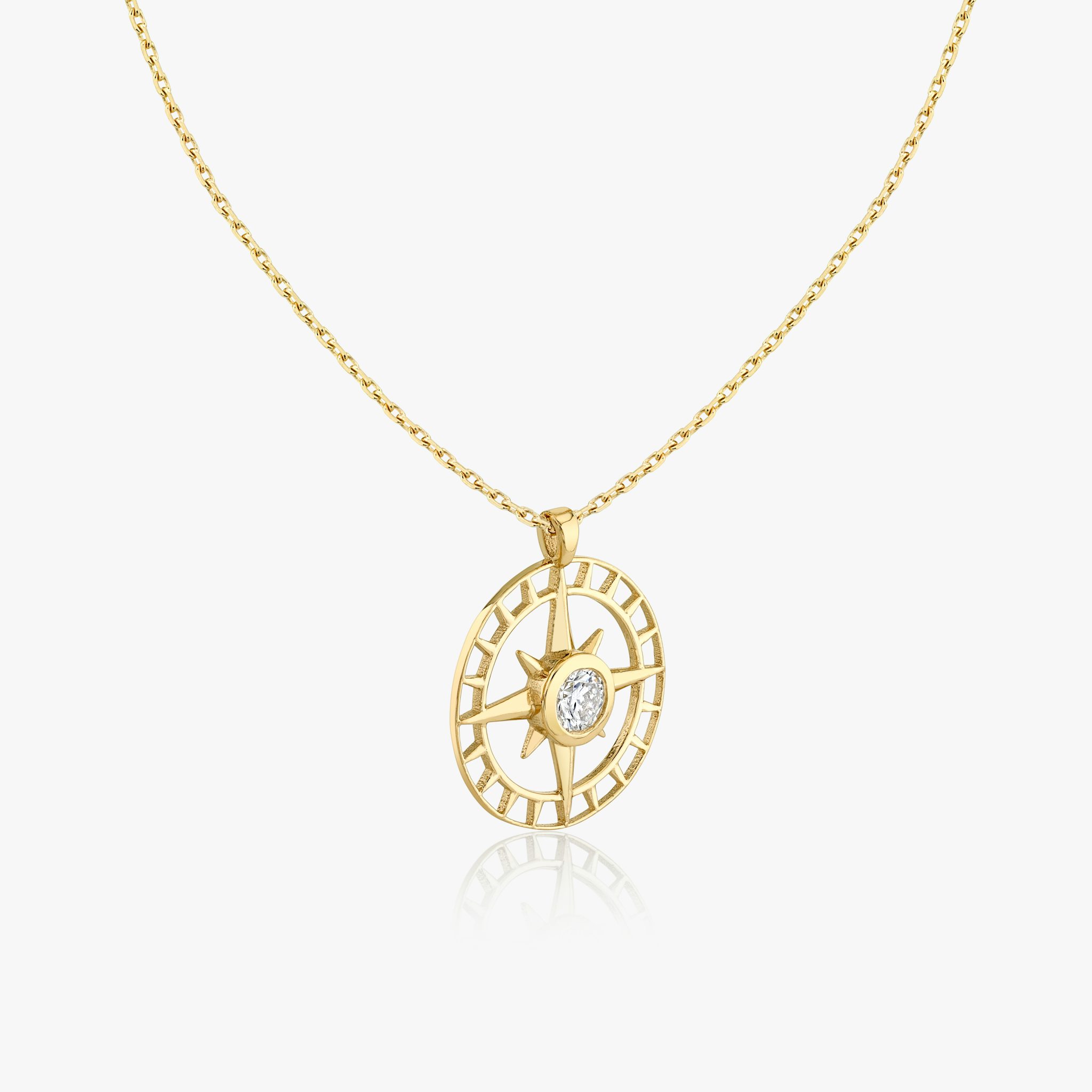 North Star Medallion | Round Brilliant | 14k | Yellow Gold | chainLength: 18-20