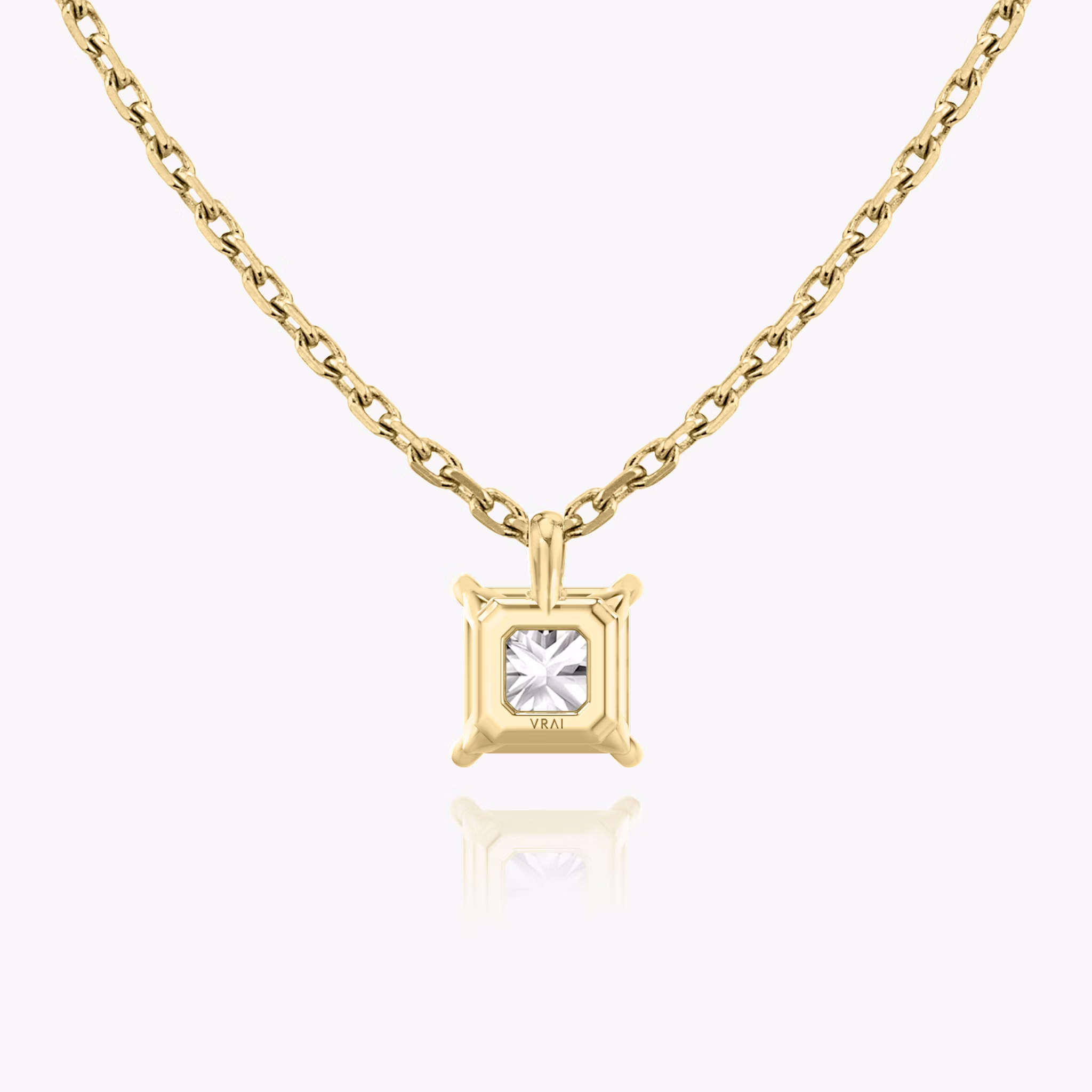 Princess cut diamond pendant in yellow gold back view