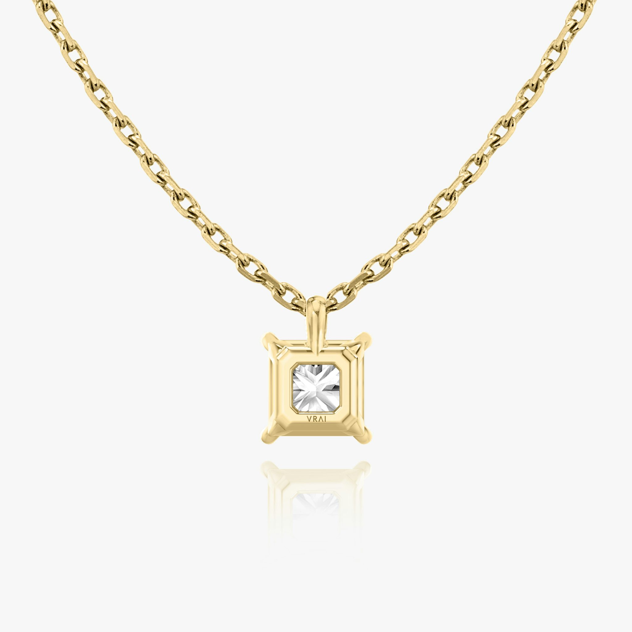 Princess cut diamond pendant in yellow gold back view