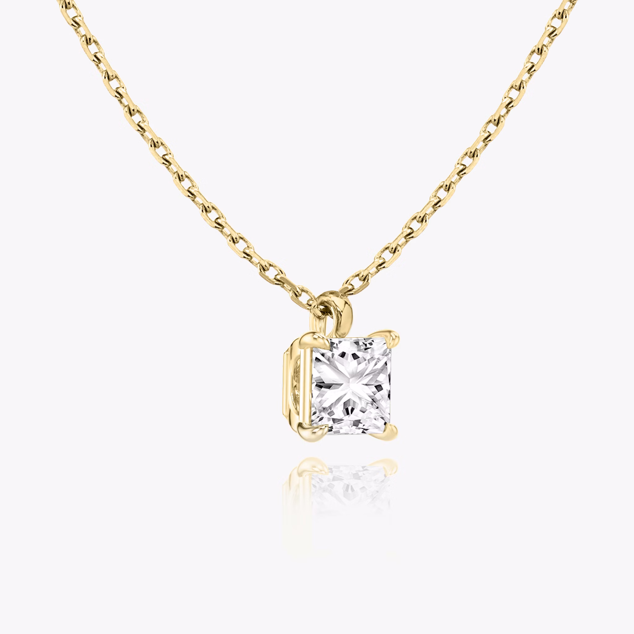 Princess cut diamond pendant in yellow gold side view