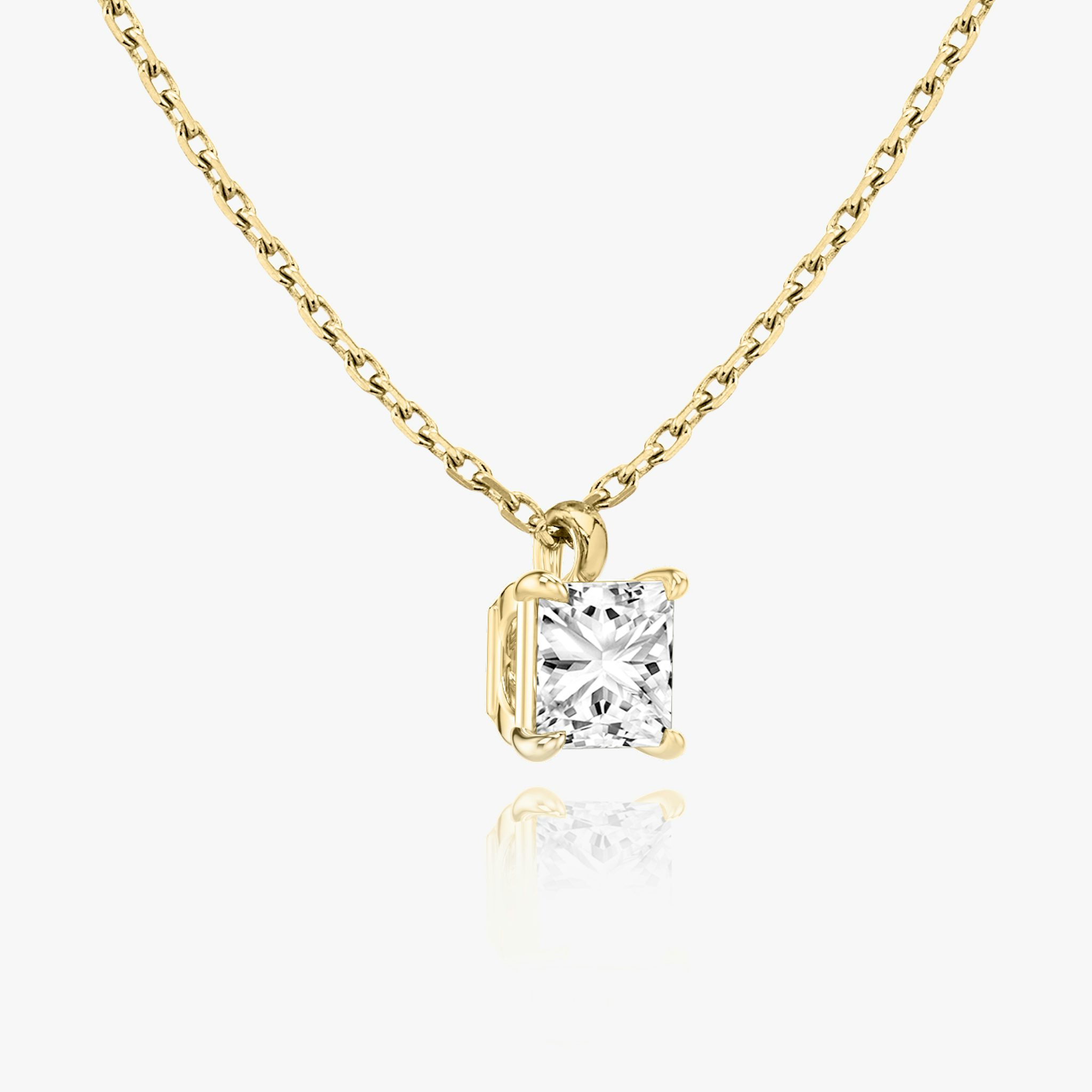 Princess cut diamond pendant in yellow gold side view