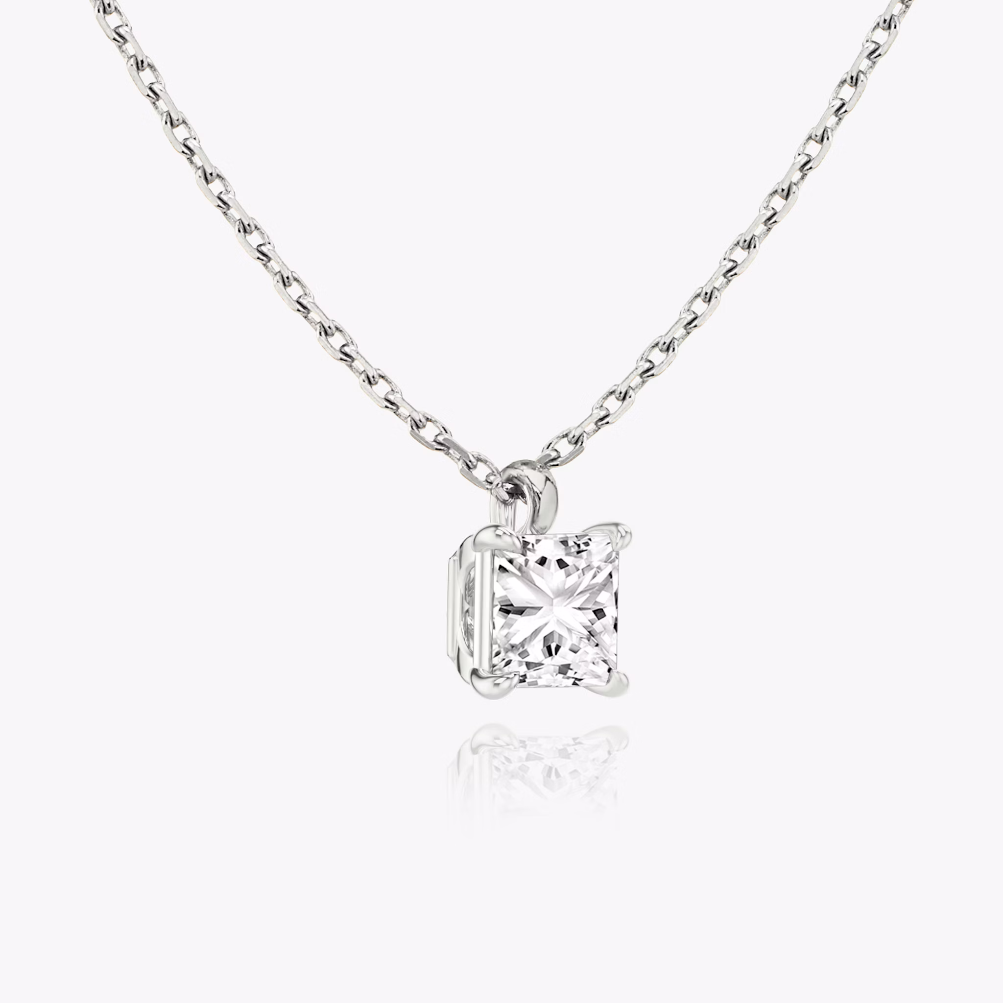 Princess cut diamond pendant in white gold side view