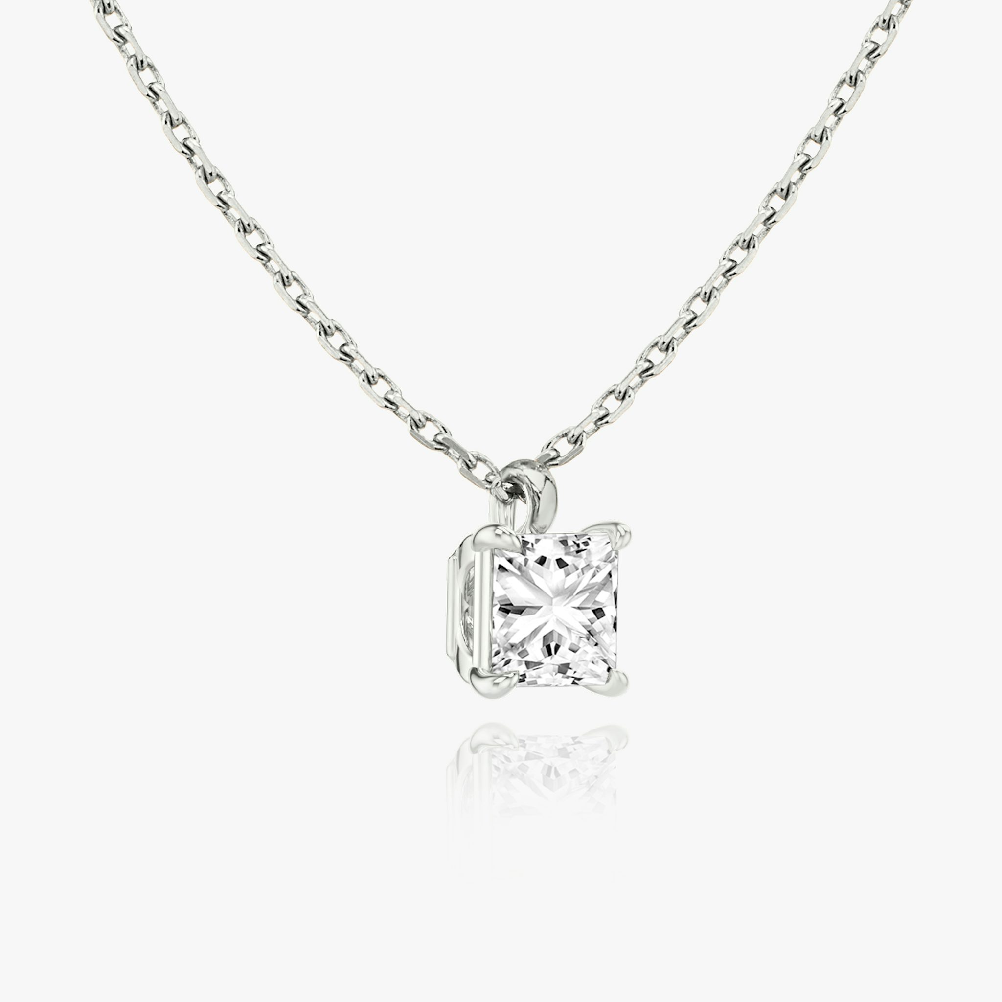 Princess cut diamond pendant in white gold side view
