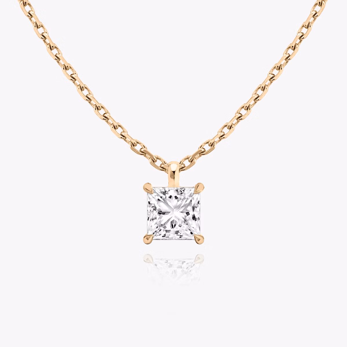Princess cut diamond pendant in rose gold front view