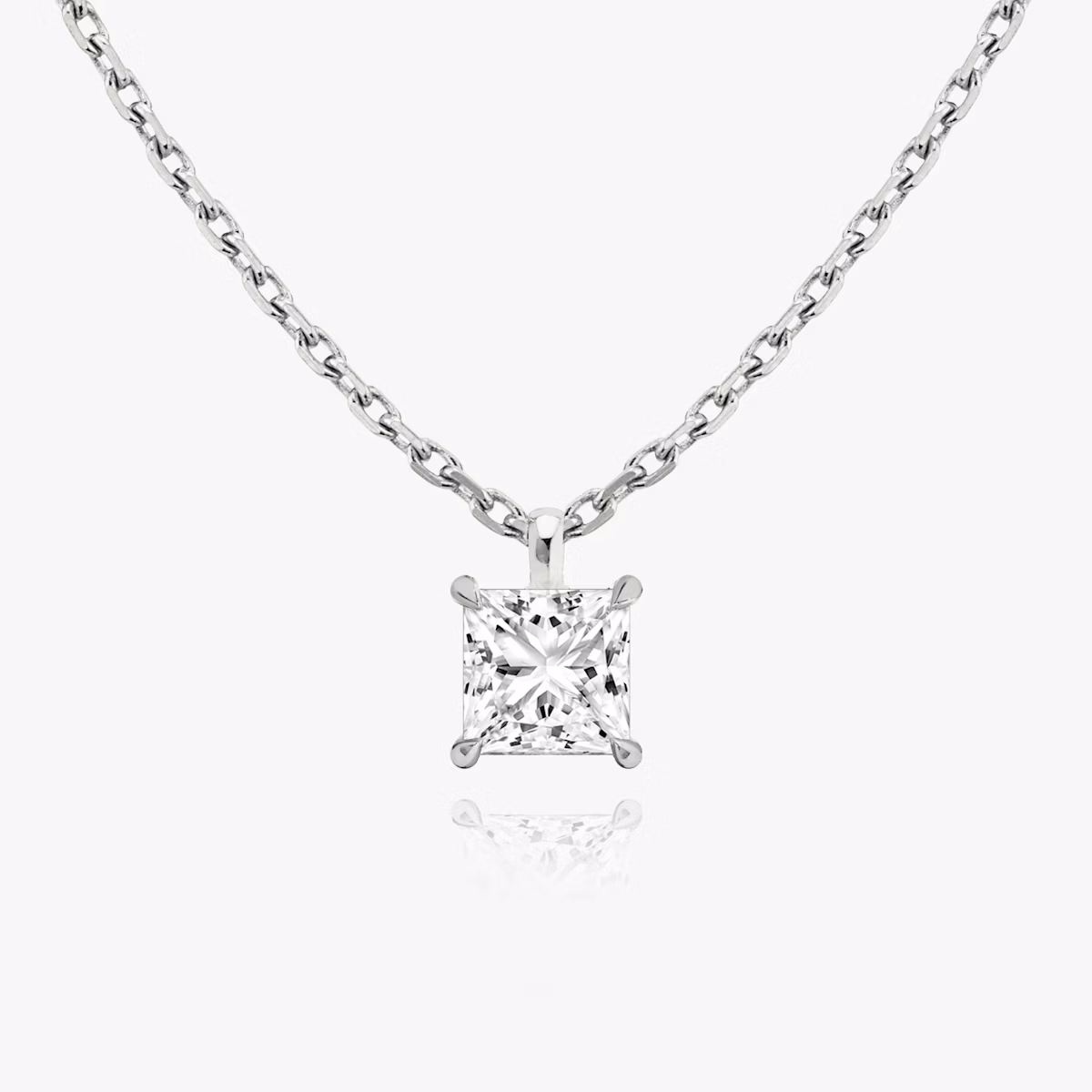 Princess cut diamond pendant in white gold front view