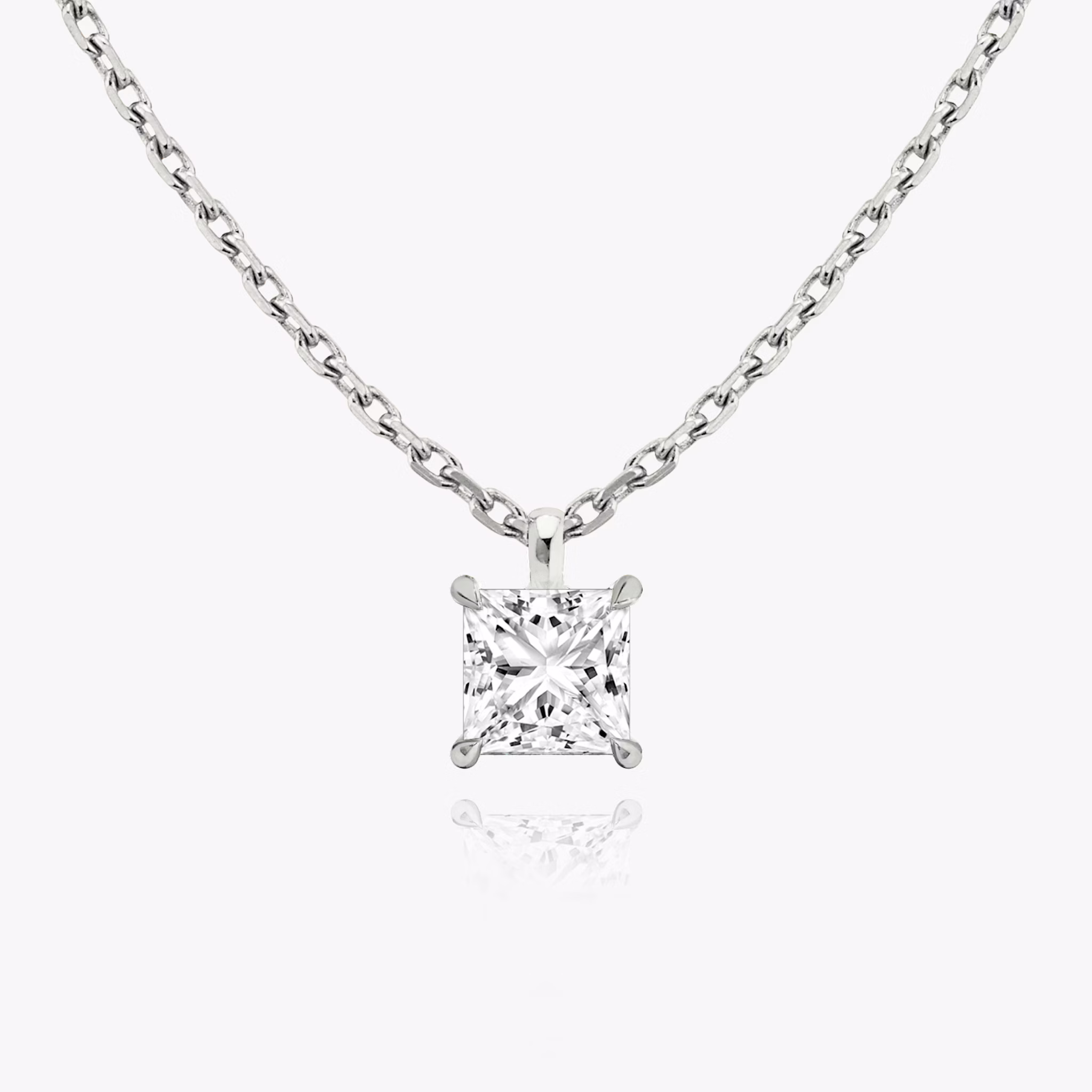 Princess cut diamond pendant in white gold front view