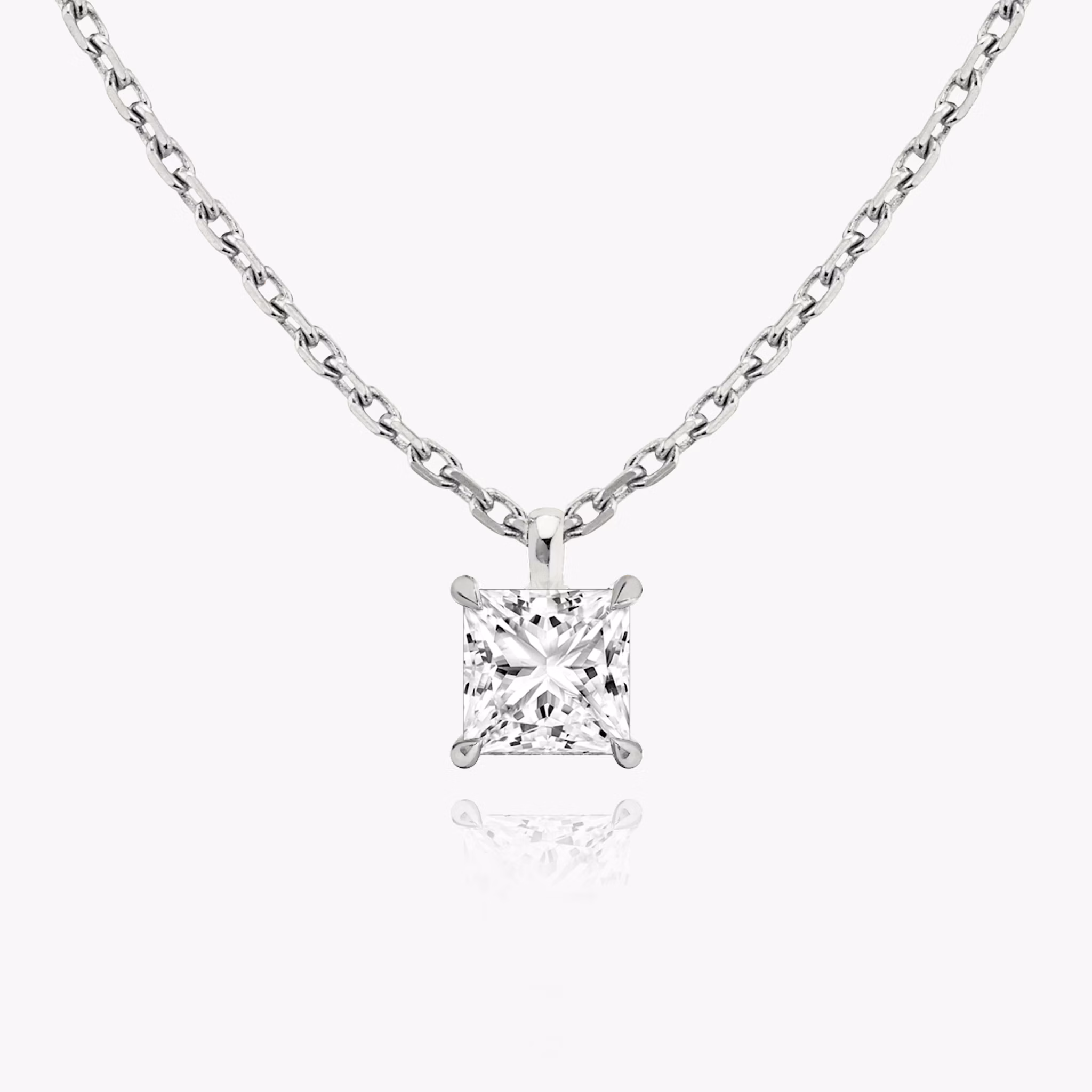 Princess cut diamond pendant in white gold front view