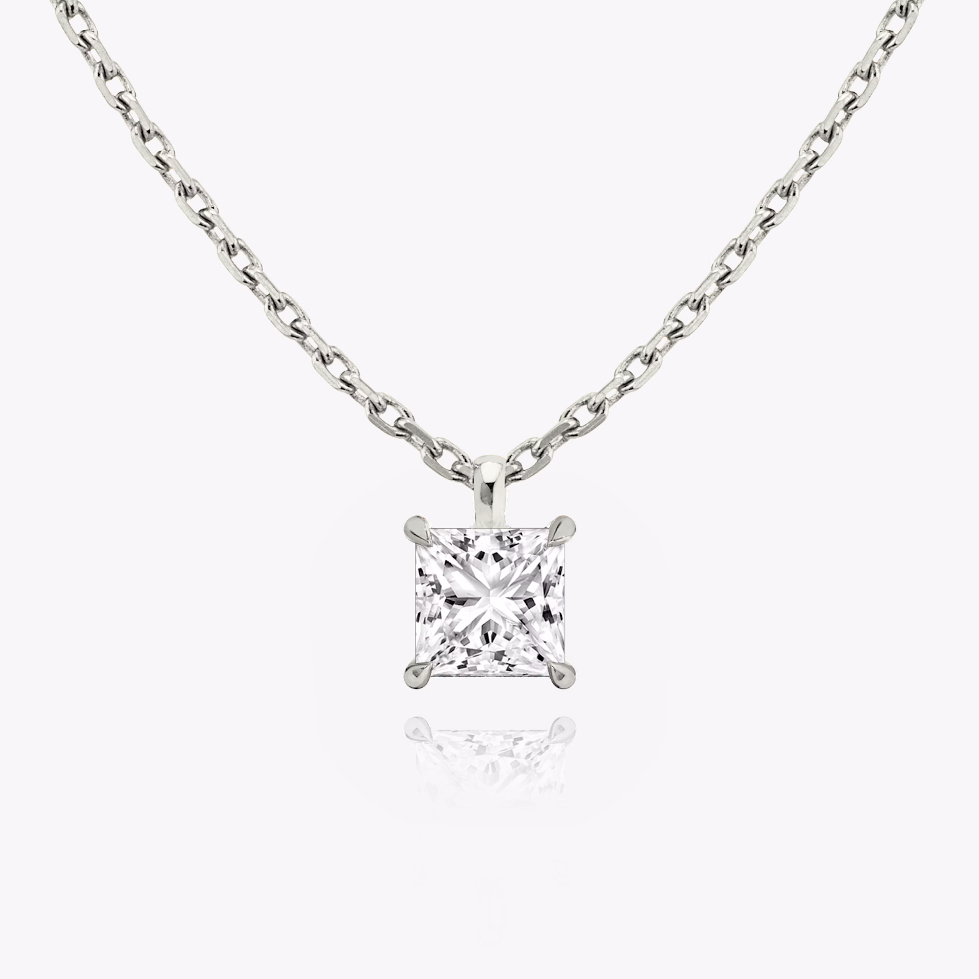 Princess cut diamond pendant in white gold front view