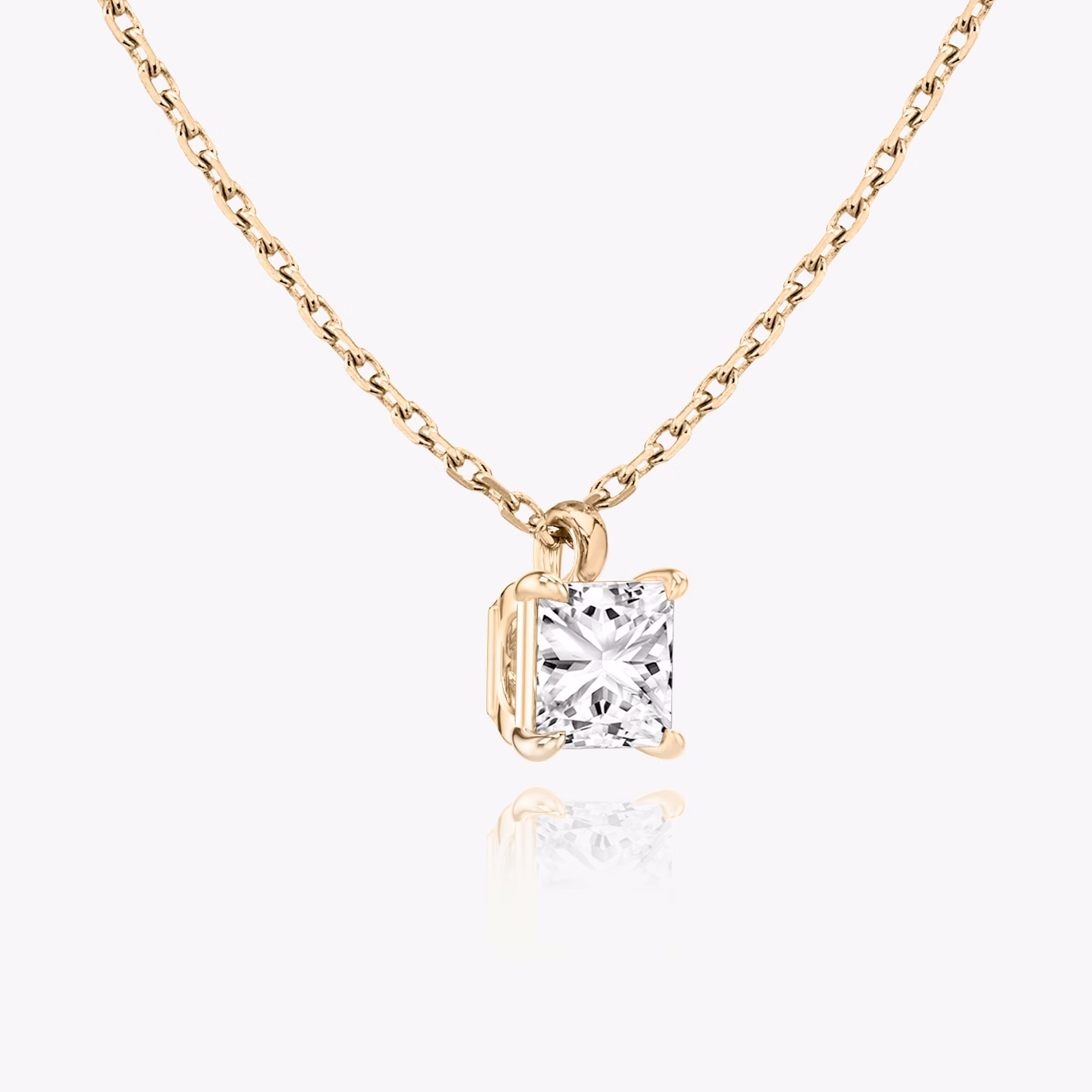 Princess cut diamond pendant in rose gold side view