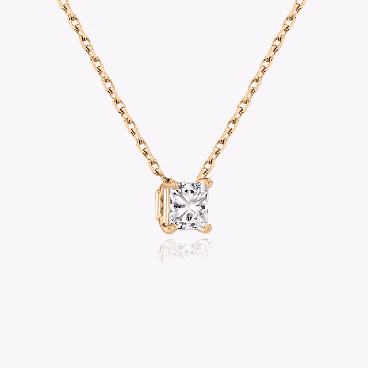 Princess cut diamond necklace in rose gold side view