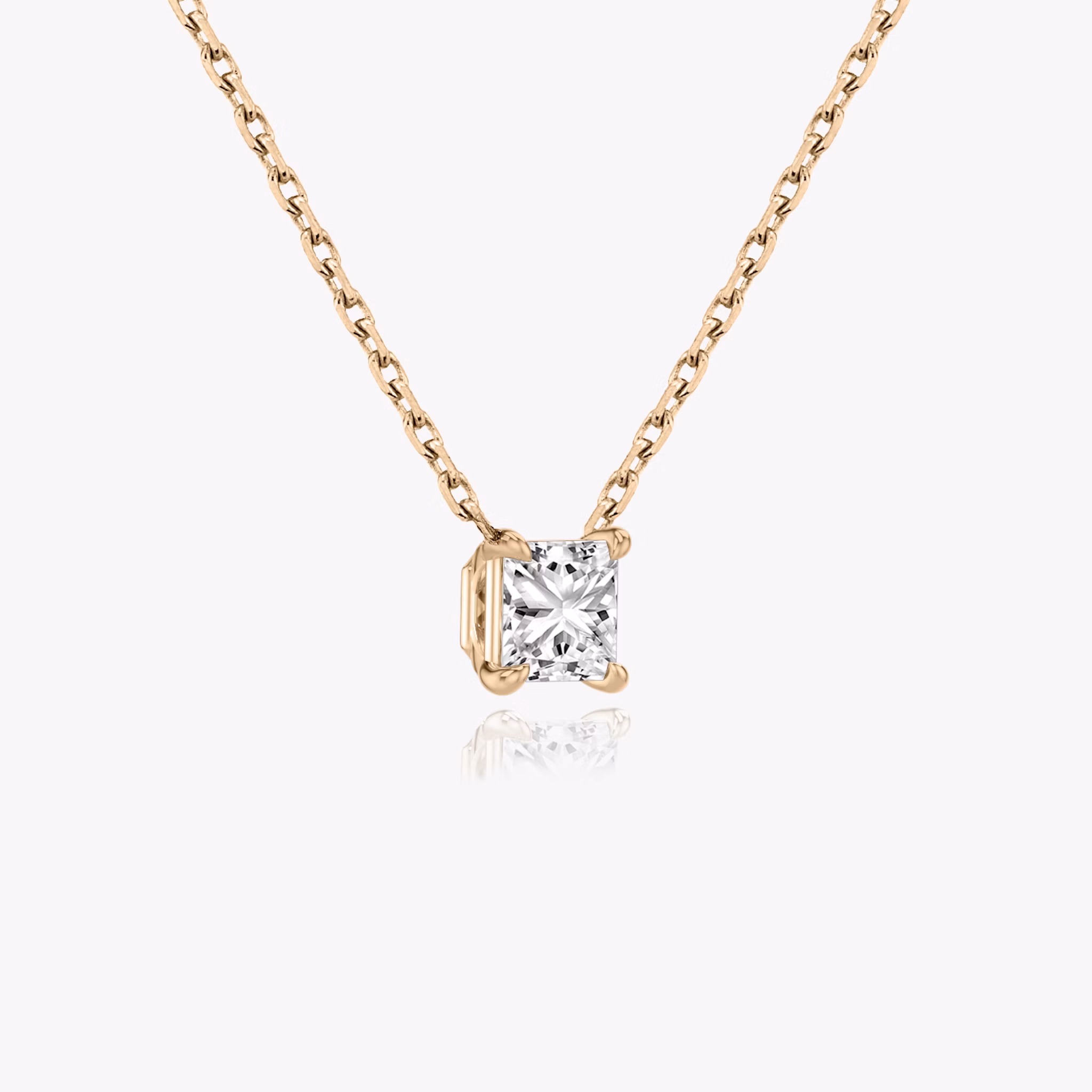 Princess cut diamond necklace in rose gold side view