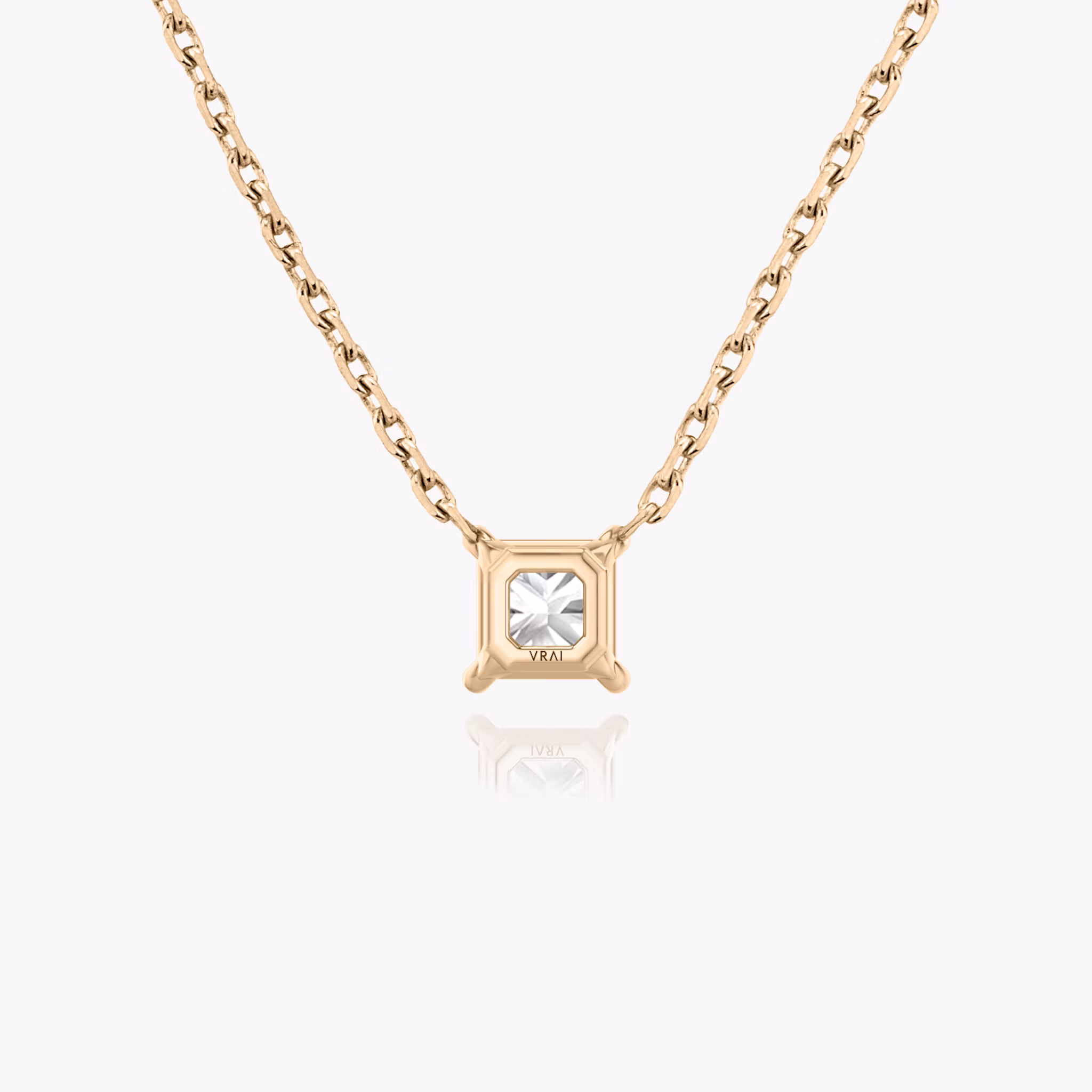 Princess cut diamond necklace in rose gold back view