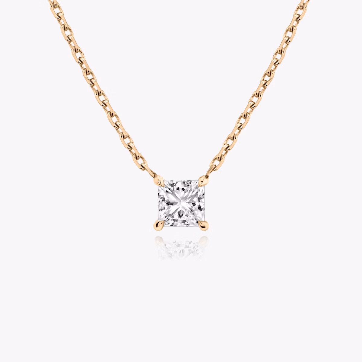 Princess cut diamond necklace in rose gold front view