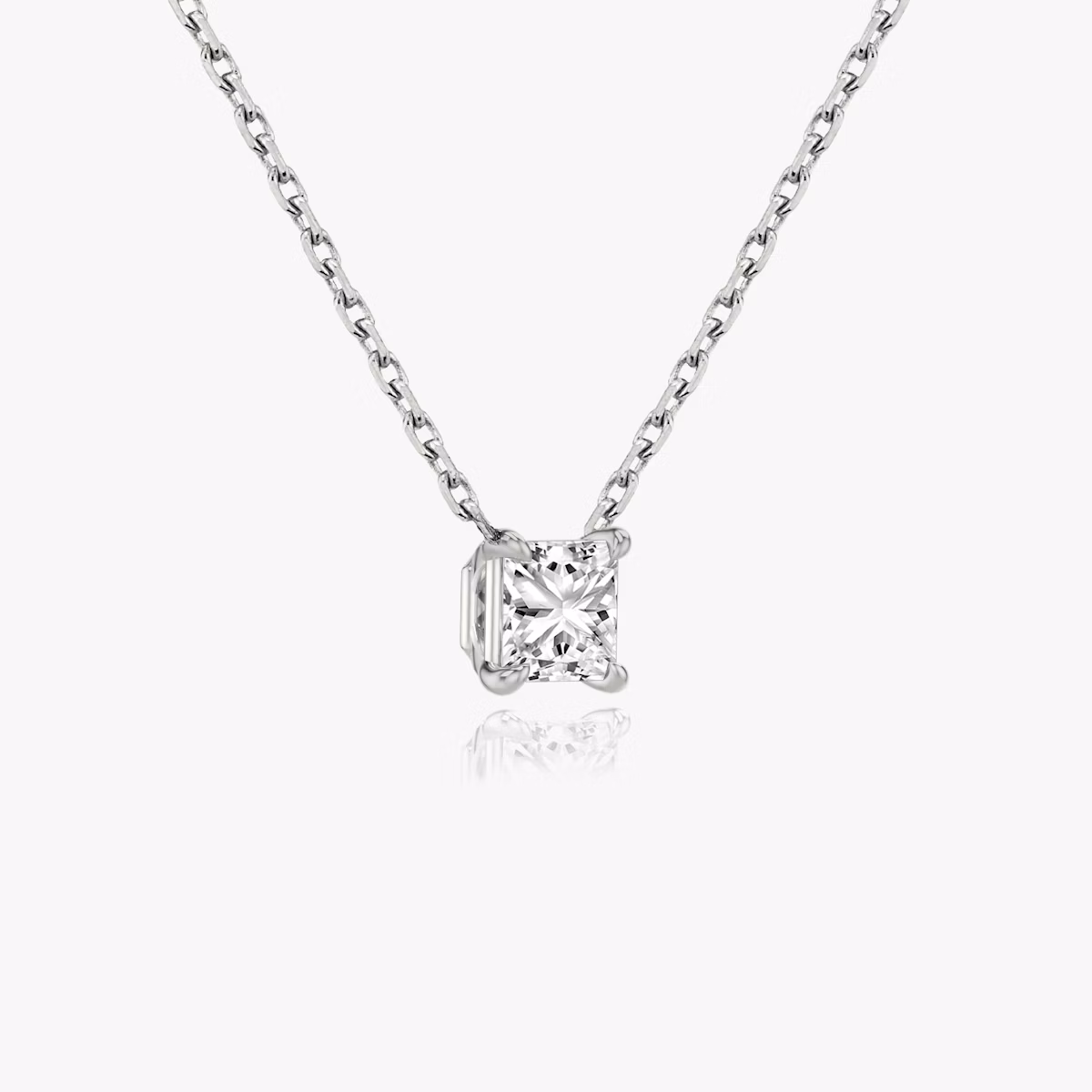 Princess cut diamond necklace in white gold side view