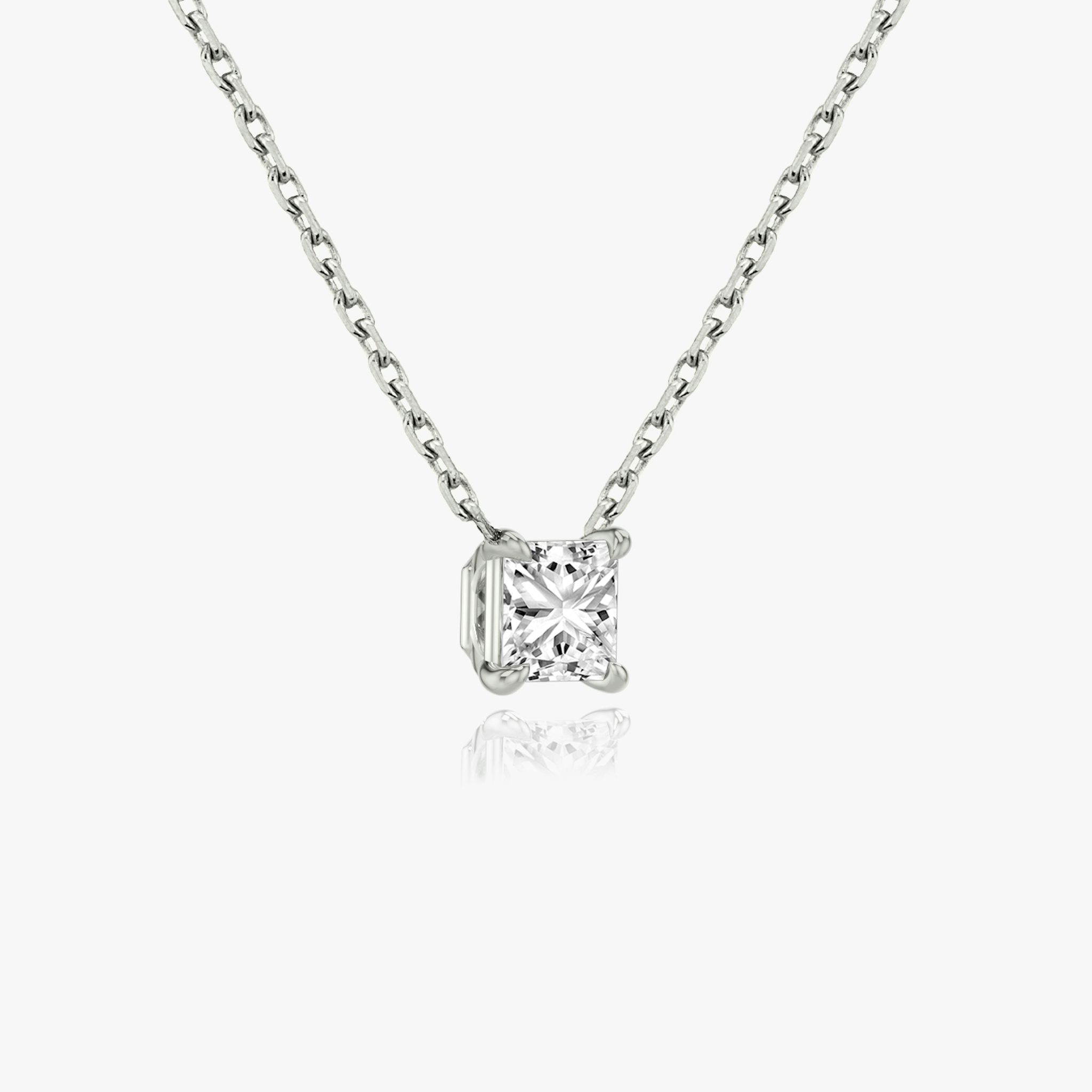 Princess cut diamond necklace in white gold side view