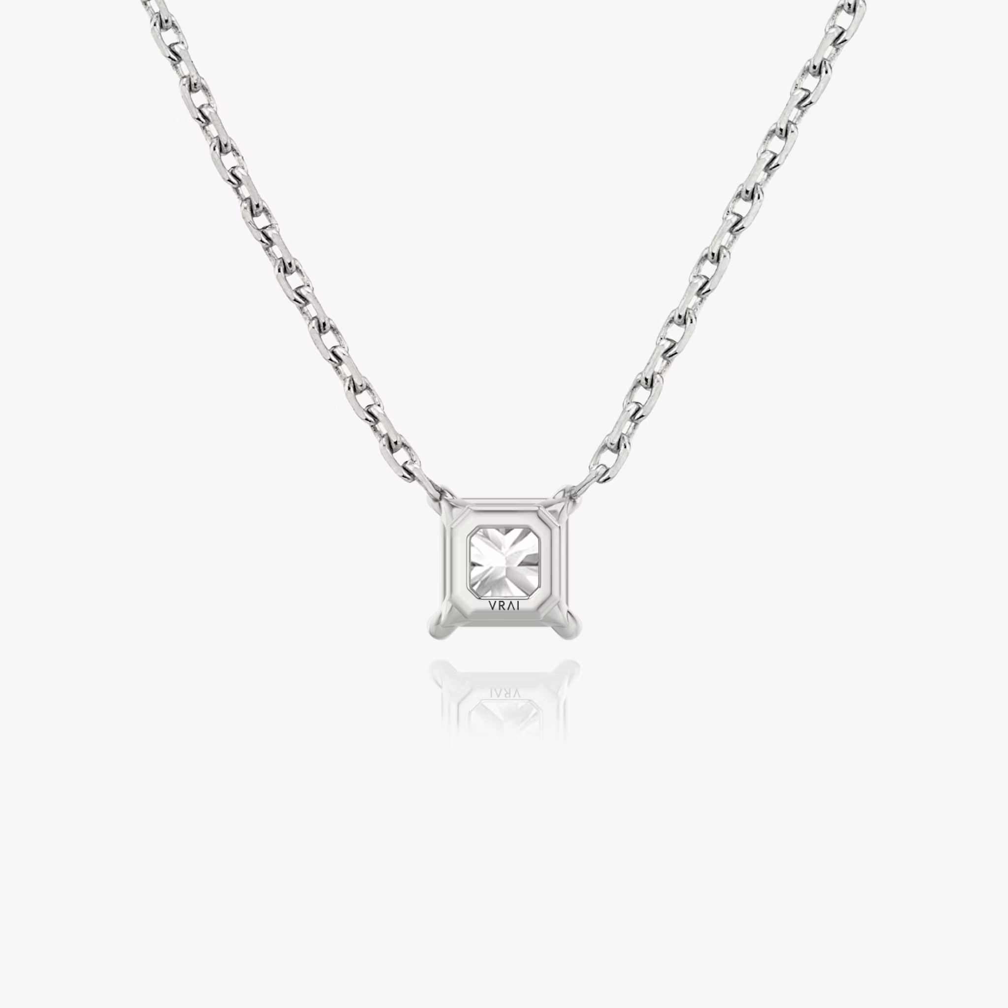 Princess cut diamond necklace in white gold back view