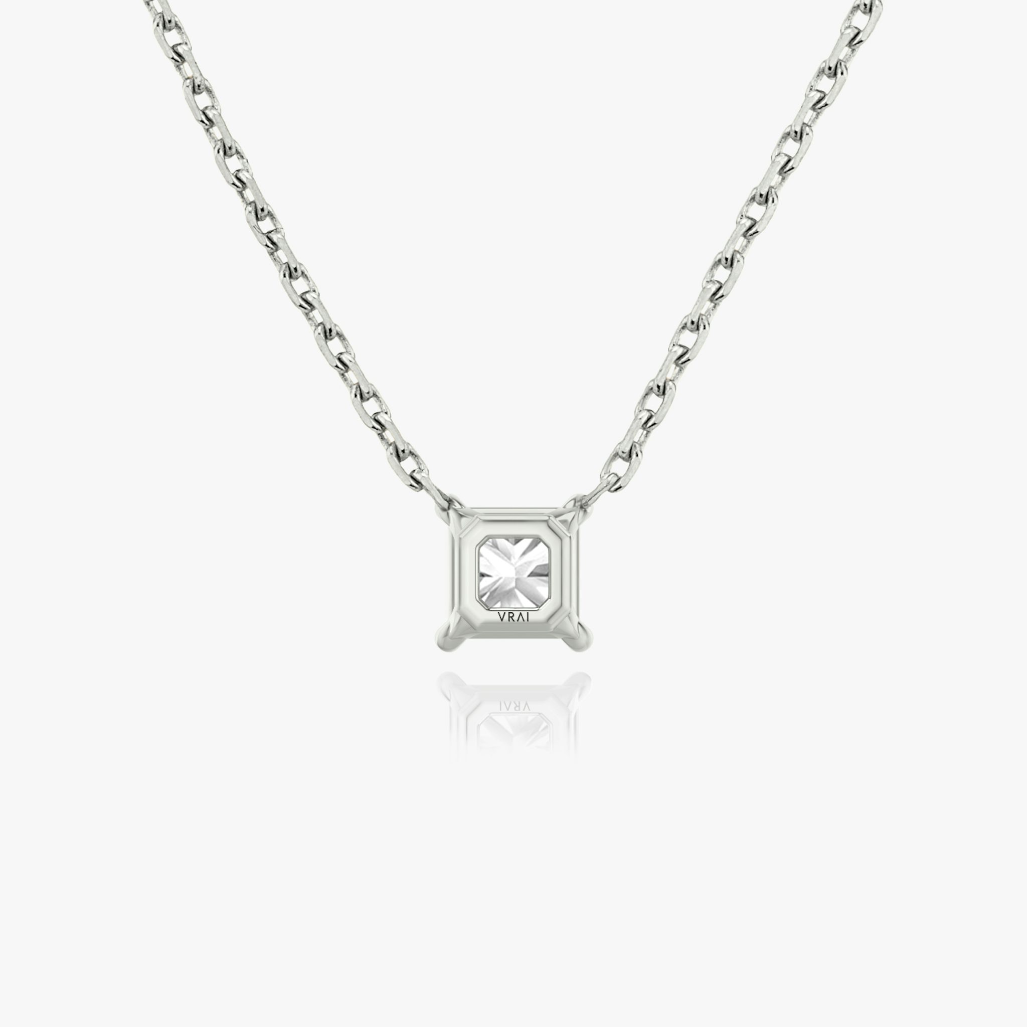Princess cut diamond necklace in white gold back view