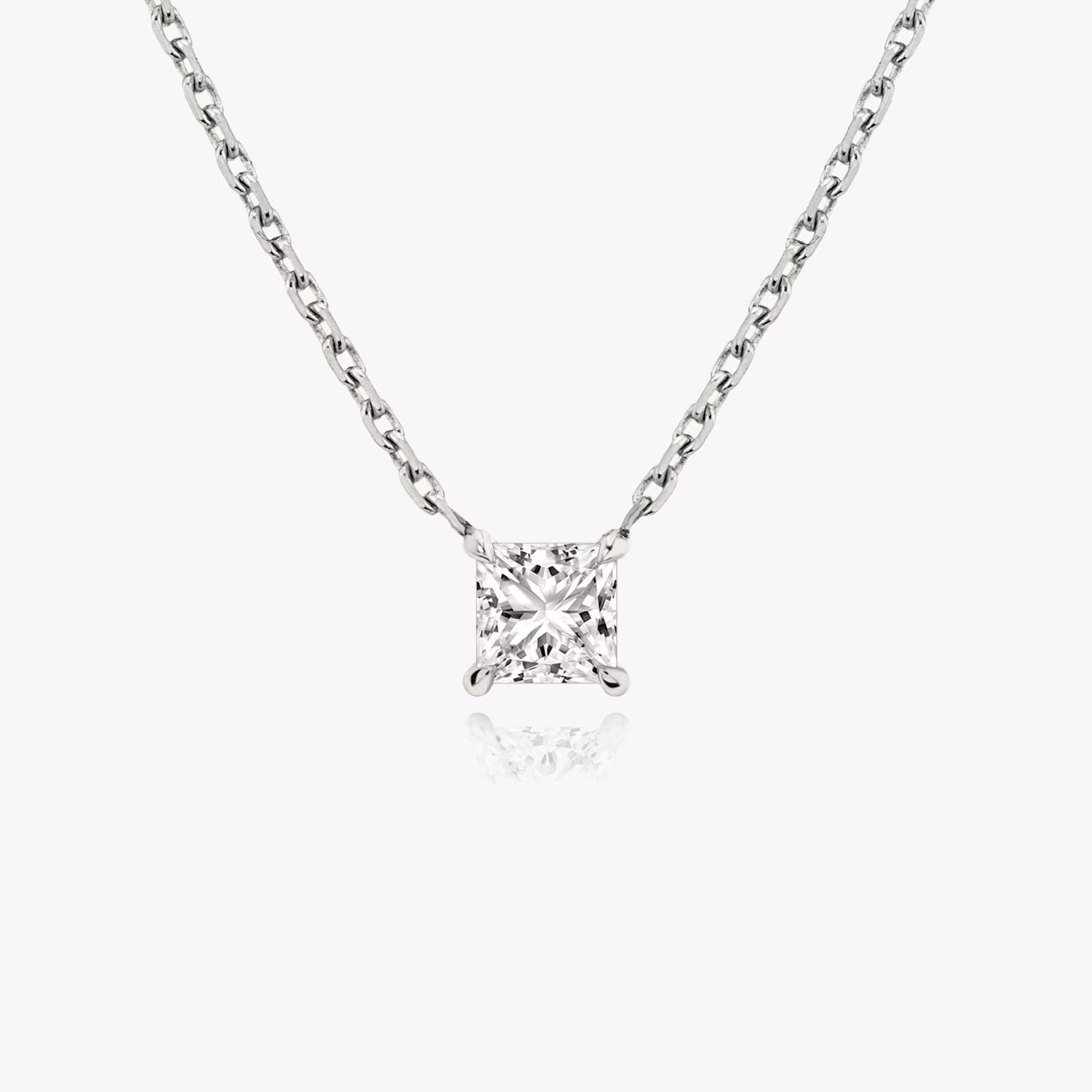 Princess cut diamond necklace in white gold front view