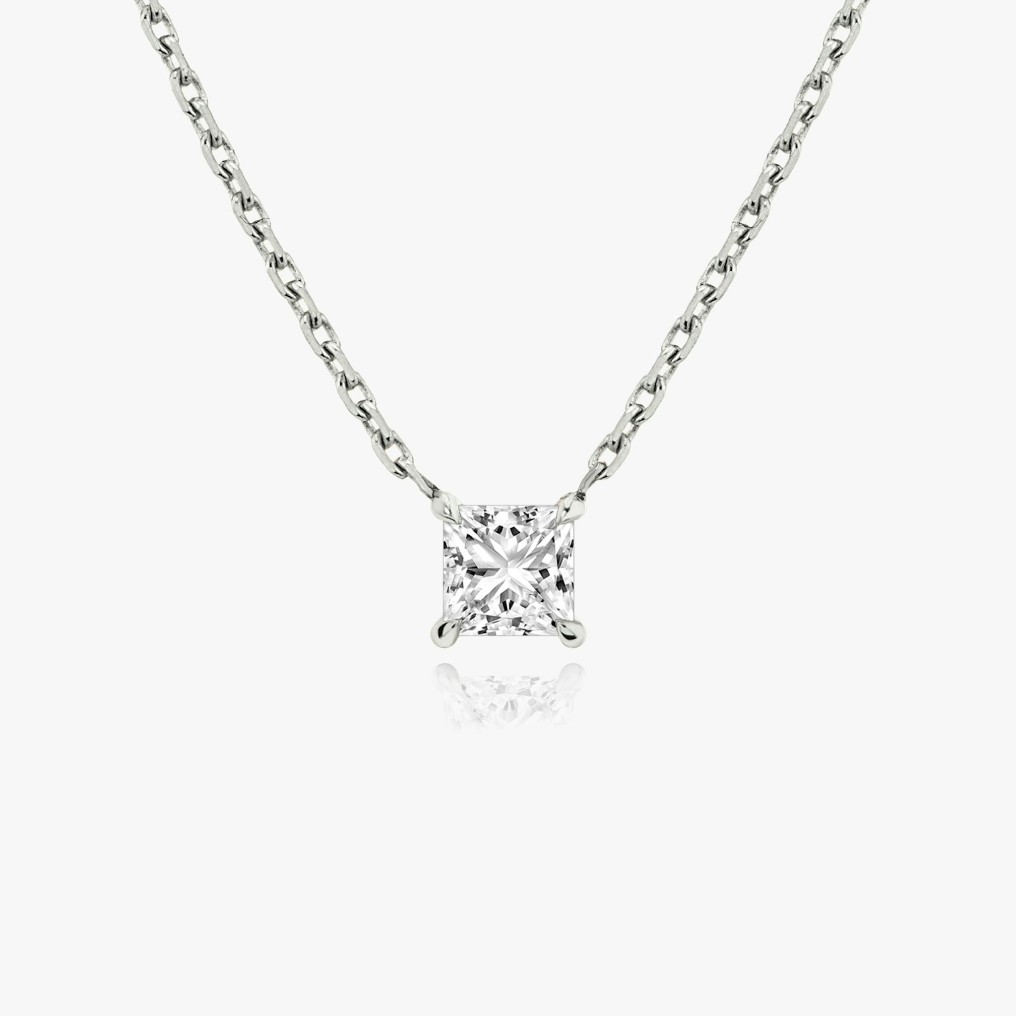 Princess cut diamond necklace in white gold front view