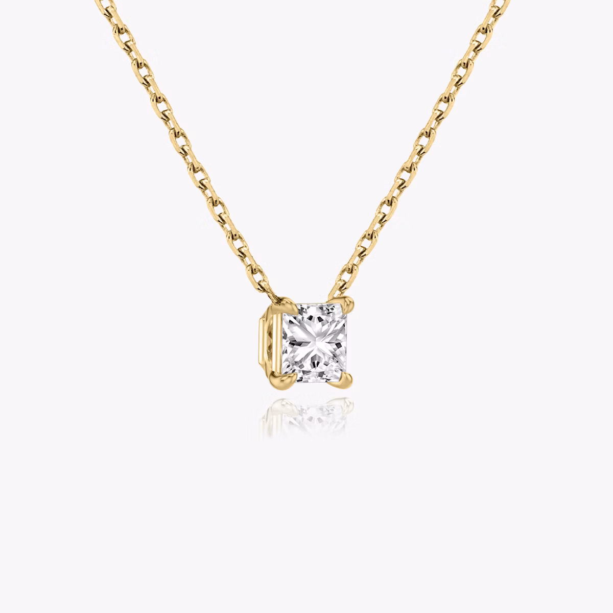 Princess cut diamond necklace in yellow gold side view