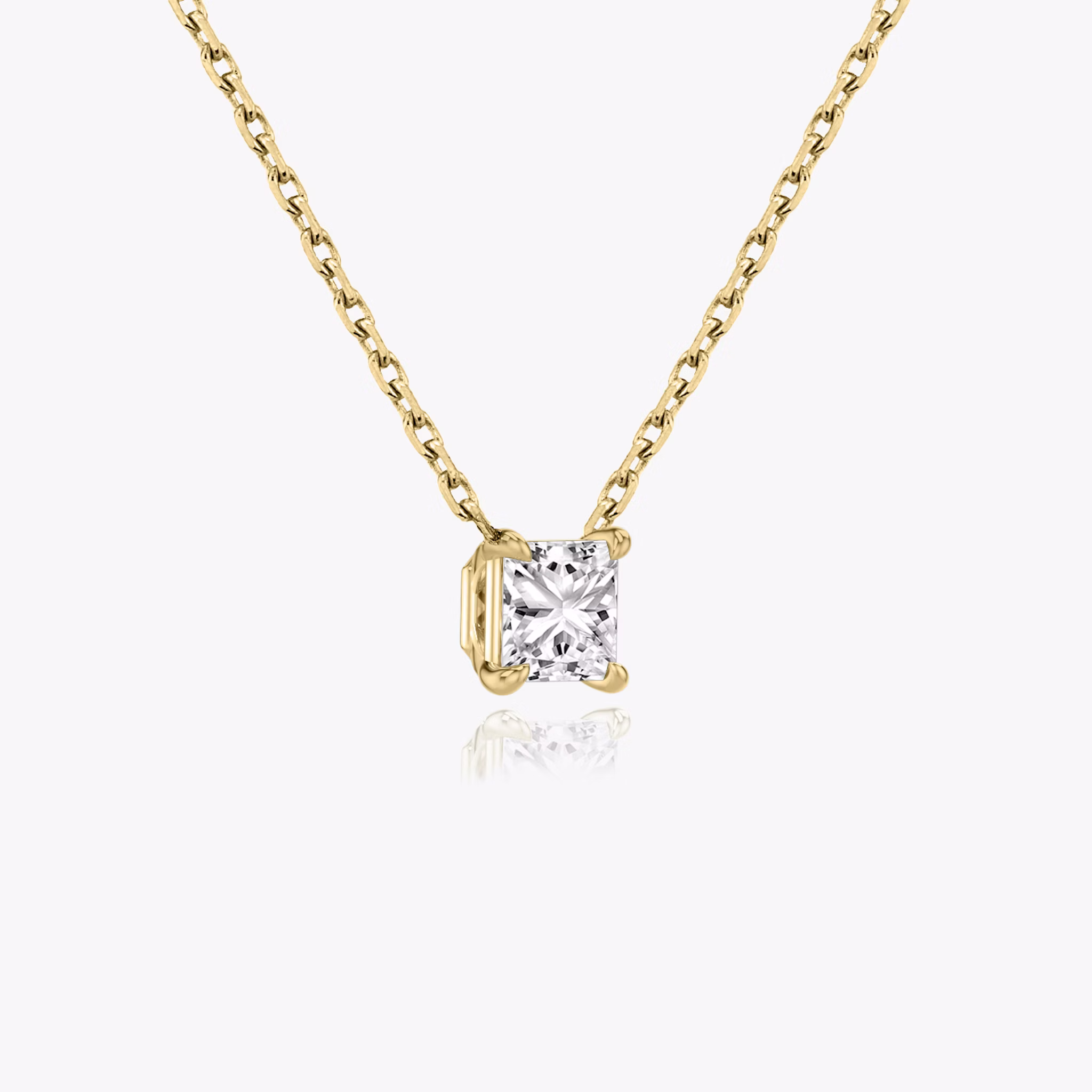 Princess cut diamond necklace in yellow gold side view