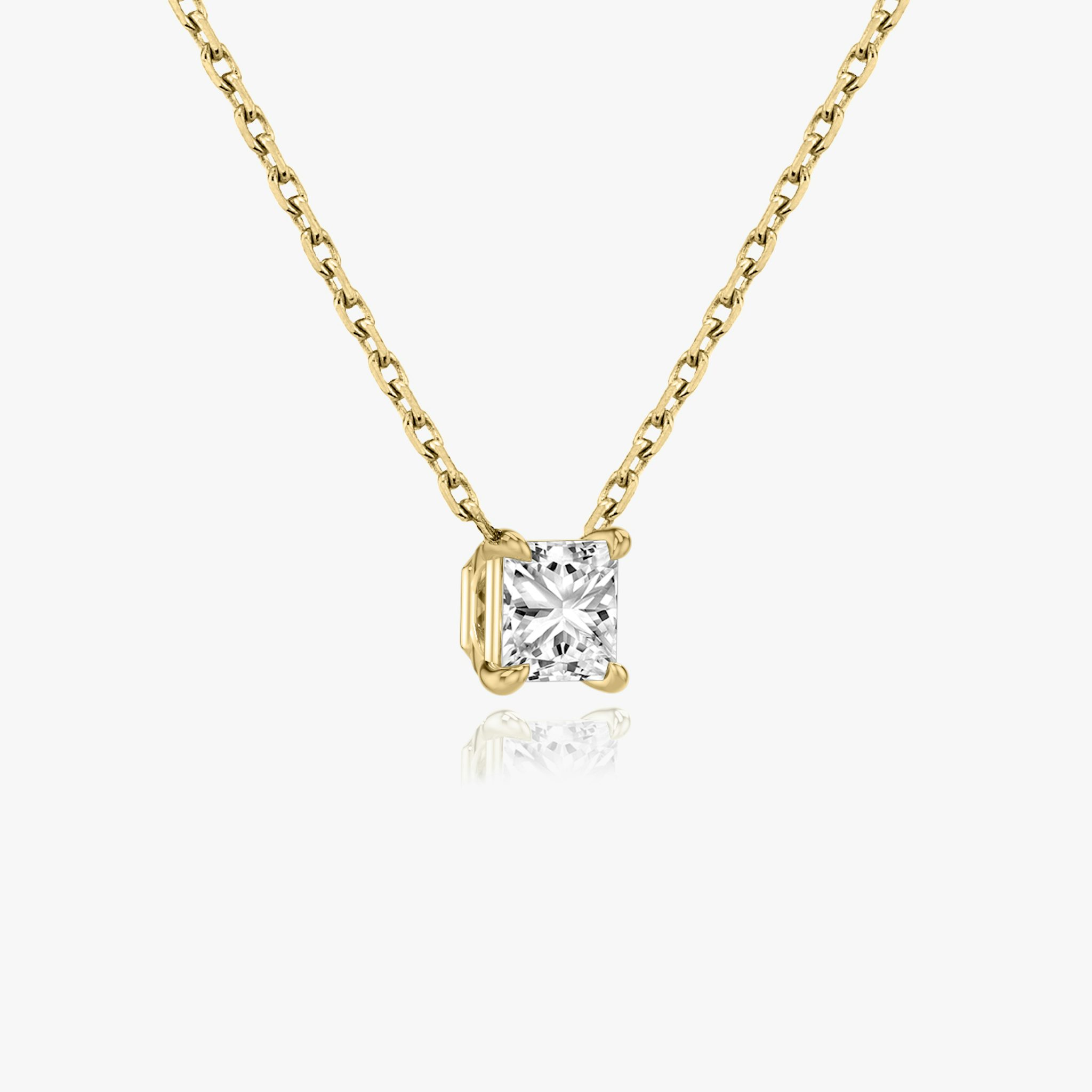 Princess cut diamond necklace in yellow gold side view