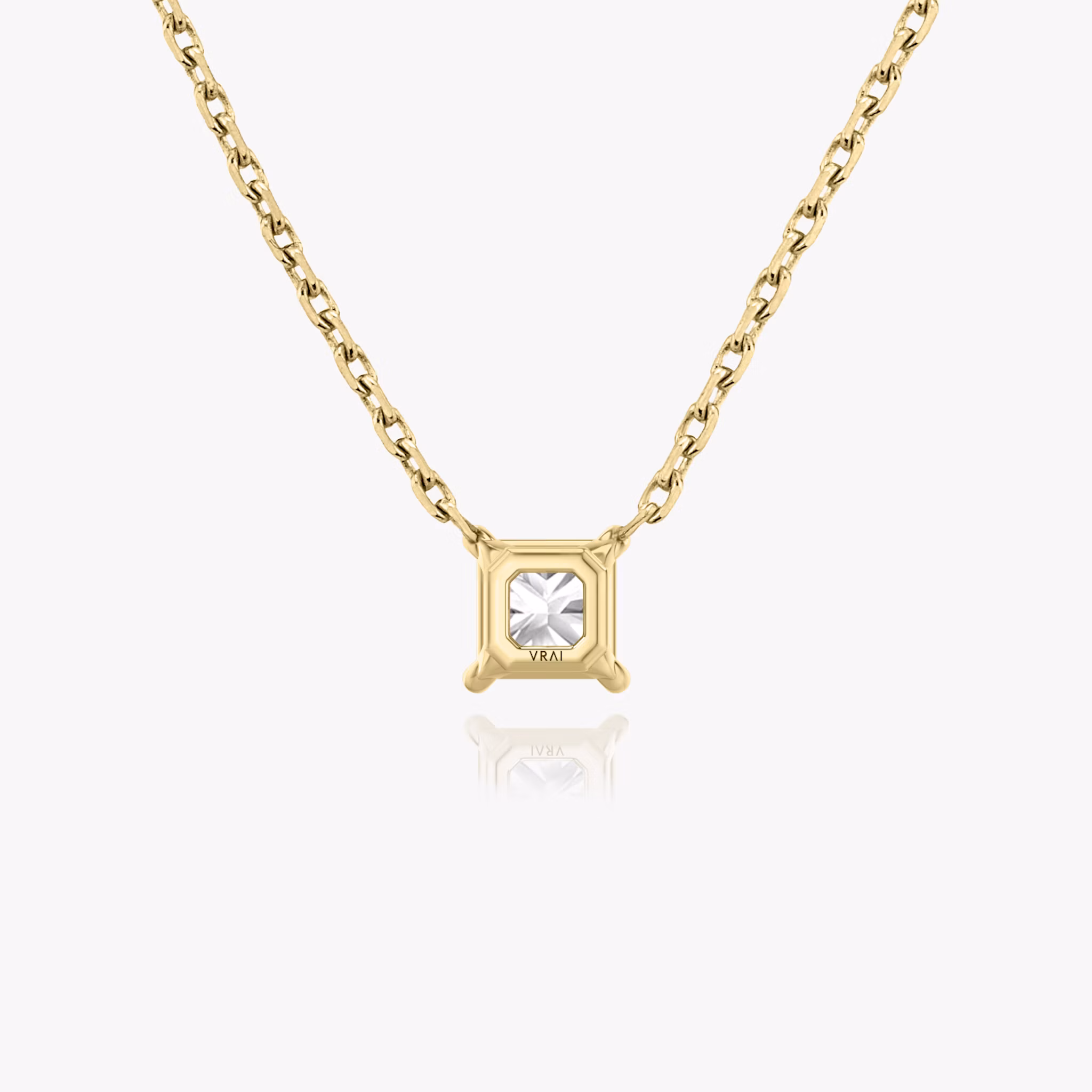 Princess cut diamond necklace in yellow gold back view