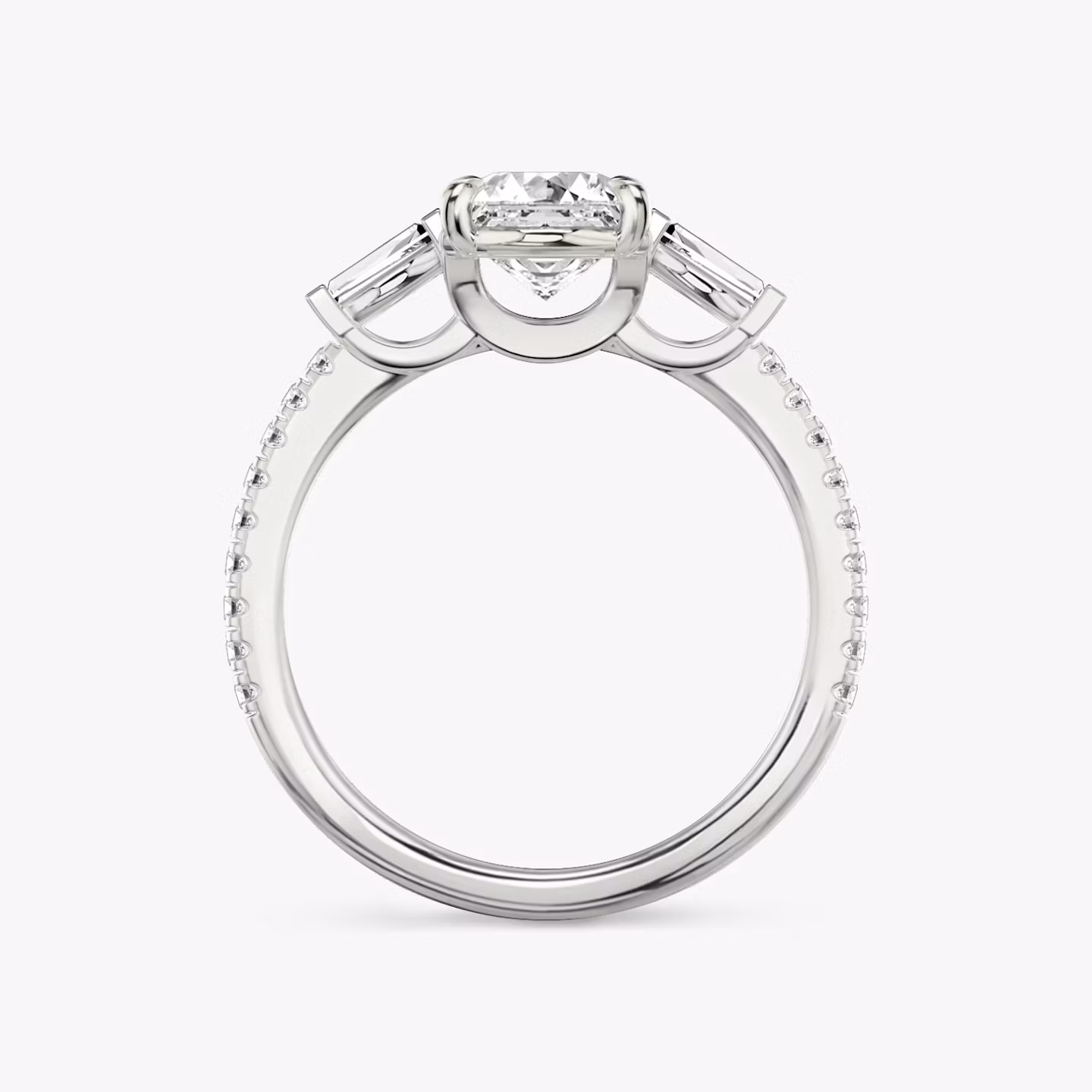 The Three Stone | Asscher | Platinum | bandAccent: Pavé | sideStoneCarat: 0.10ct | sideStoneShape: Tapered Baguette | diamondOrientation: vertical | caratWeight: other