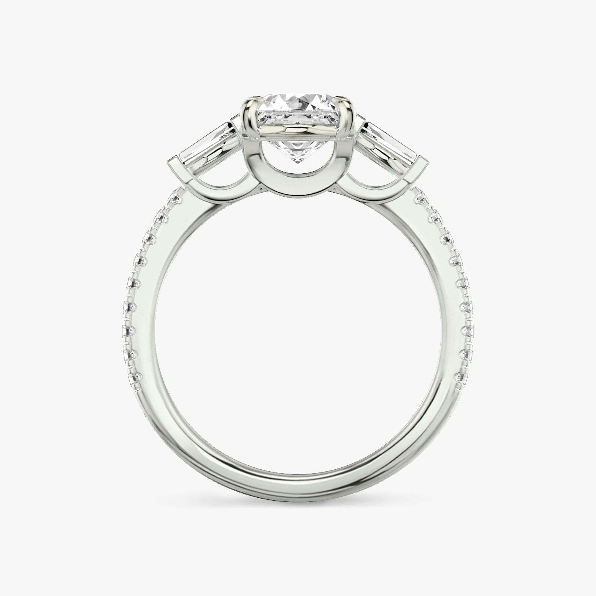 The Three Stone | Asscher | Platinum | bandAccent: Pavé | sideStoneCarat: 0.10ct | sideStoneShape: Tapered Baguette | diamondOrientation: vertical | caratWeight: other