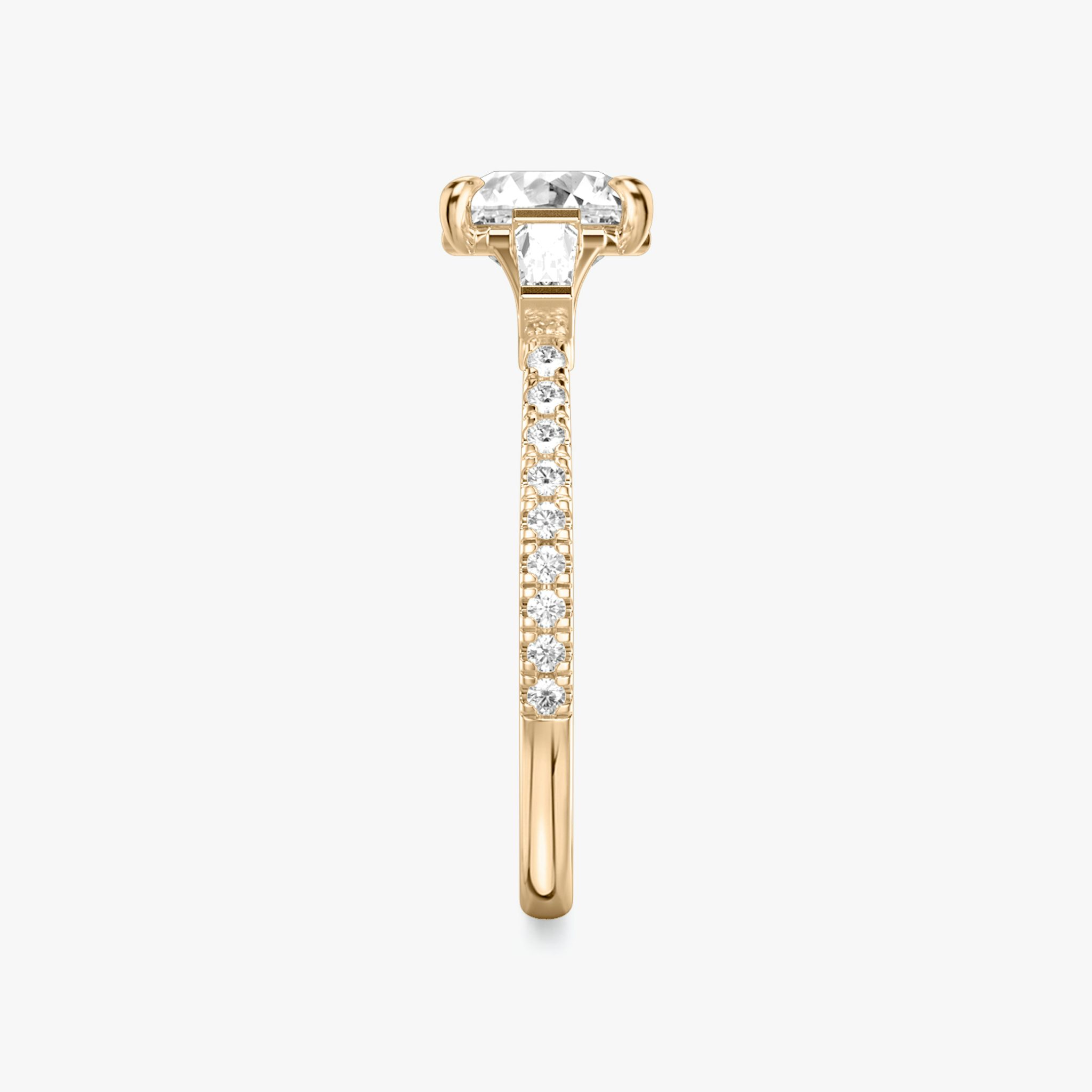 The Three Stone | Asscher | 14k | Rose Gold | bandAccent: Pavé | sideStoneCarat: 0.10ct | sideStoneShape: Tapered Baguette | diamondOrientation: vertical | caratWeight: other