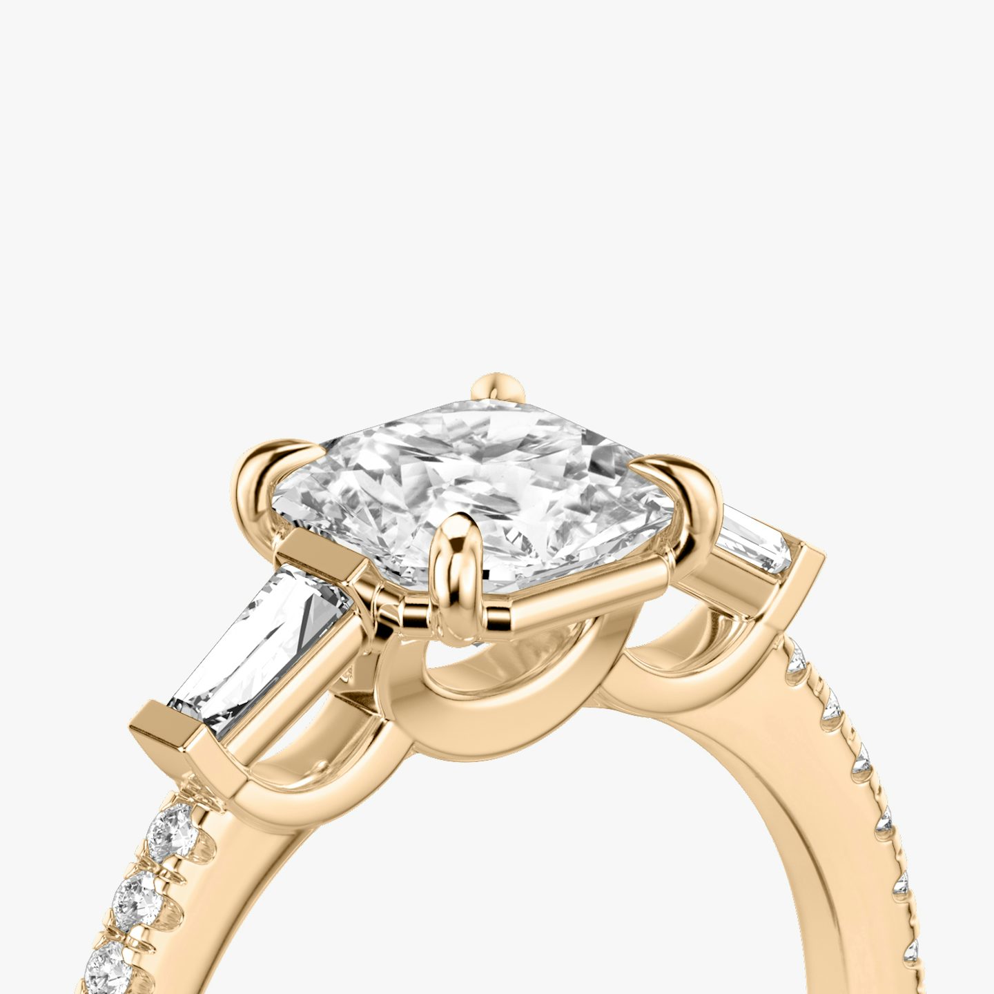 The Three Stone | Asscher | 14k | Rose Gold | bandAccent: Pavé | sideStoneCarat: 0.10ct | sideStoneShape: Tapered Baguette | diamondOrientation: vertical | caratWeight: other