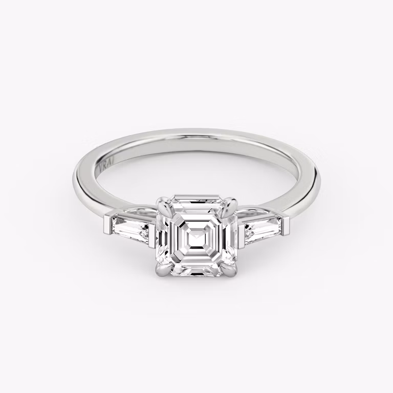 Three Stone Asscher and Baguette Diamond Ring