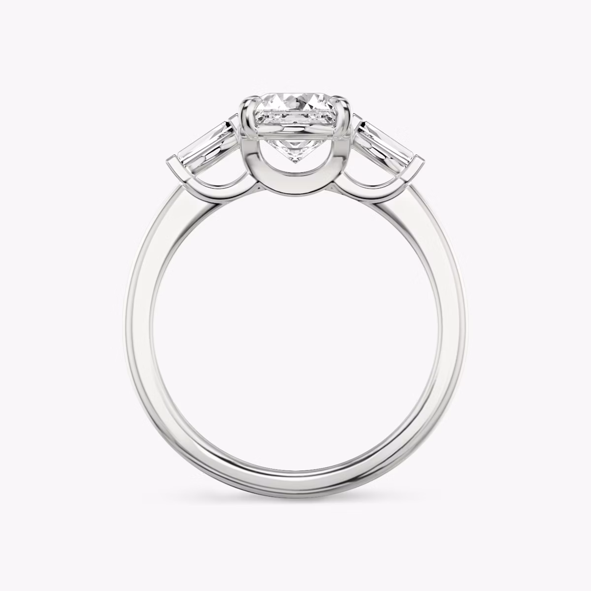 The Three Stone | Asscher | Platinum | bandAccent: Plain | sideStoneCarat: 0.10ct | sideStoneShape: Tapered Baguette | diamondOrientation: vertical | caratWeight: other