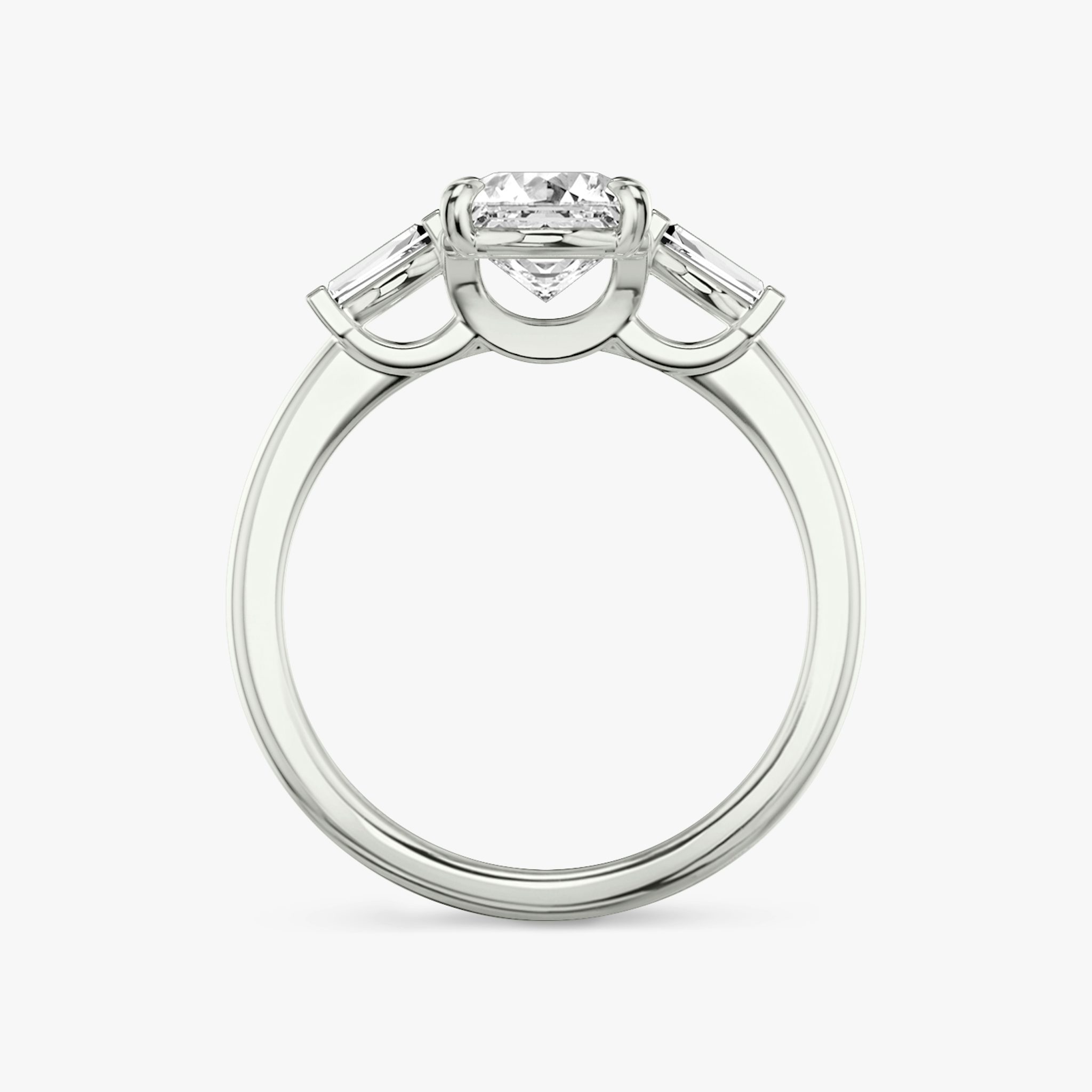 The Three Stone | Asscher | Platinum | bandAccent: Plain | sideStoneCarat: 0.10ct | sideStoneShape: Tapered Baguette | diamondOrientation: vertical | caratWeight: other
