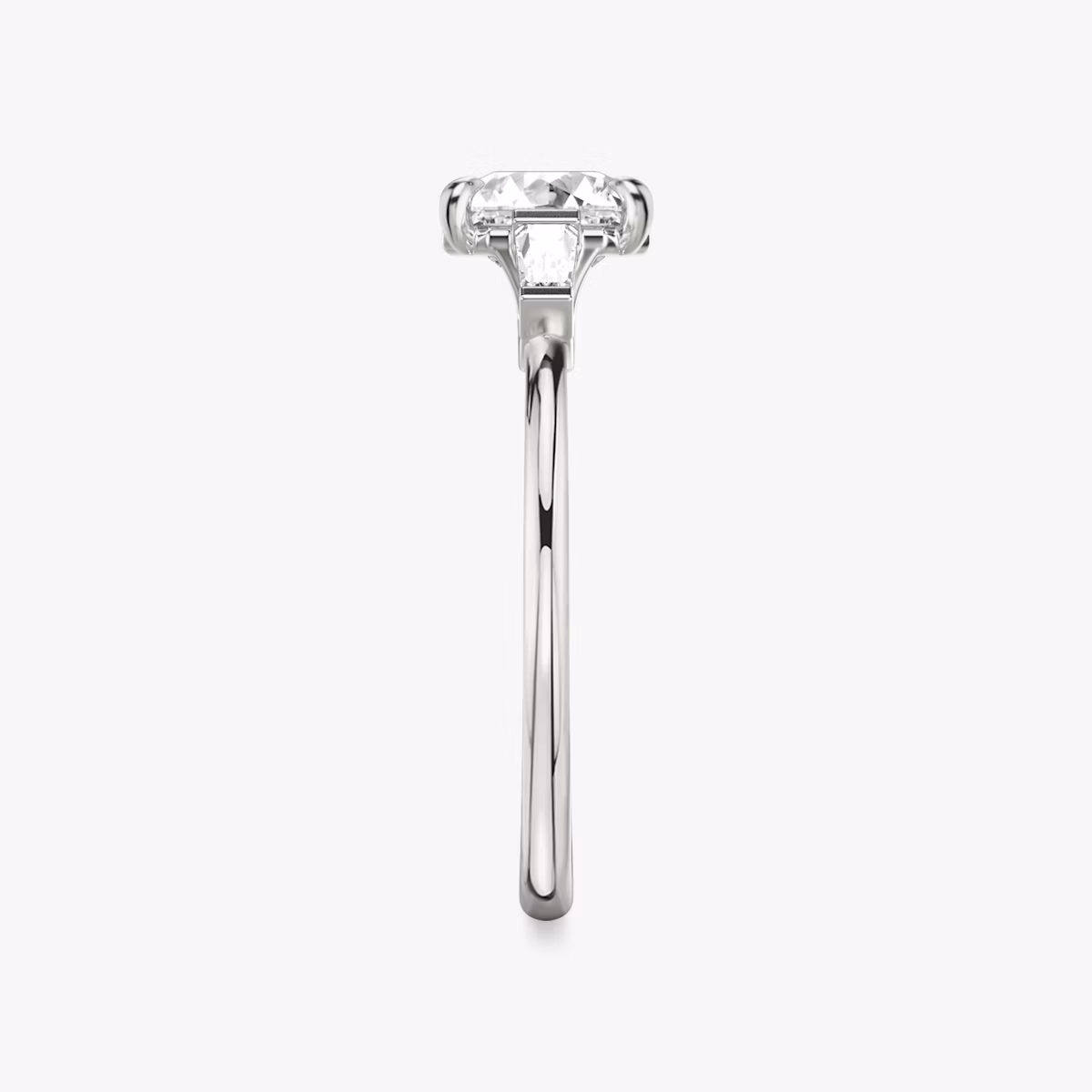 The Three Stone | Asscher | Platinum | bandAccent: Plain | sideStoneCarat: 0.10ct | sideStoneShape: Tapered Baguette | diamondOrientation: vertical | caratWeight: other