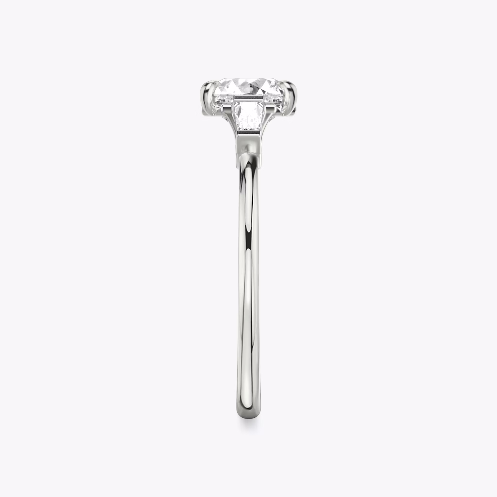 The Three Stone | Asscher | Platinum | bandAccent: Plain | sideStoneCarat: 0.10ct | sideStoneShape: Tapered Baguette | diamondOrientation: vertical | caratWeight: other