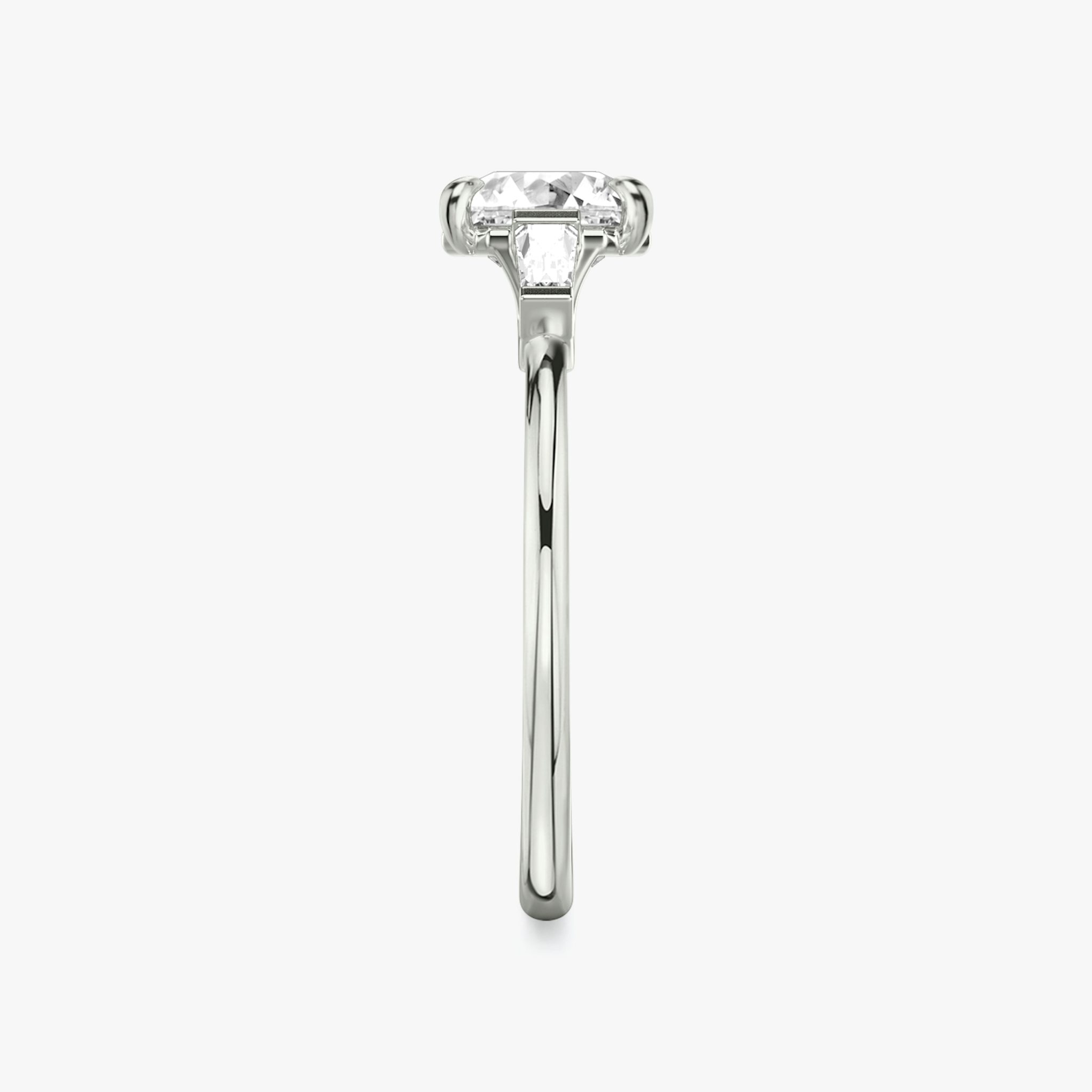 The Three Stone | Asscher | Platinum | bandAccent: Plain | sideStoneCarat: 0.10ct | sideStoneShape: Tapered Baguette | diamondOrientation: vertical | caratWeight: other