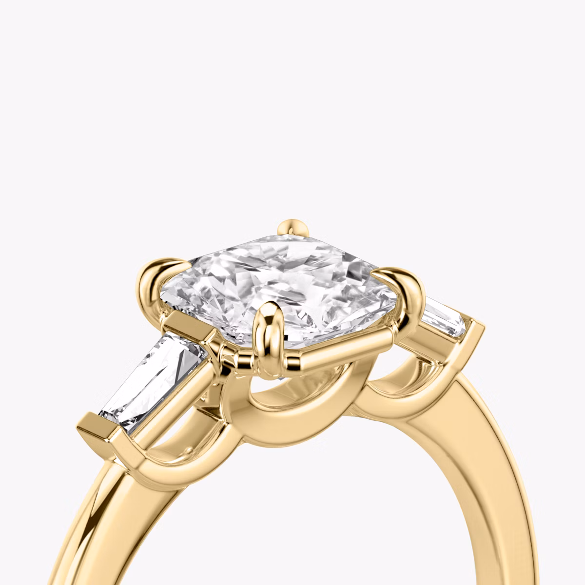 The Three Stone | Asscher | 18k | Yellow Gold | bandAccent: Plain | sideStoneCarat: 0.10ct | sideStoneShape: Tapered Baguette | diamondOrientation: vertical | caratWeight: other