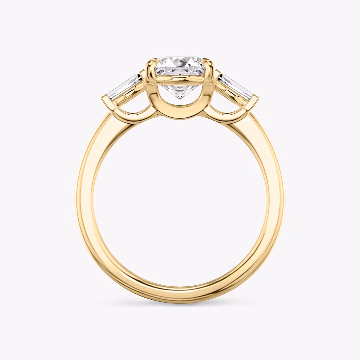 The Three Stone | Asscher | 18k | Yellow Gold | bandAccent: Plain | sideStoneCarat: 0.10ct | sideStoneShape: Tapered Baguette | diamondOrientation: vertical | caratWeight: other