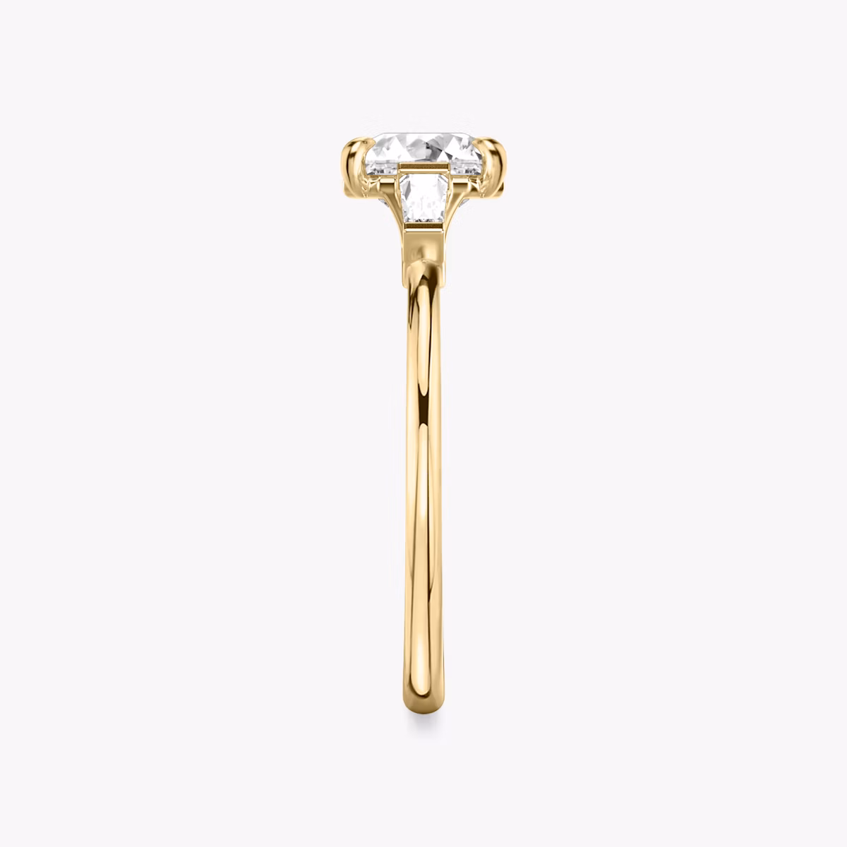 The Three Stone | Asscher | 18k | Yellow Gold | bandAccent: Plain | sideStoneCarat: 0.10ct | sideStoneShape: Tapered Baguette | diamondOrientation: vertical | caratWeight: other
