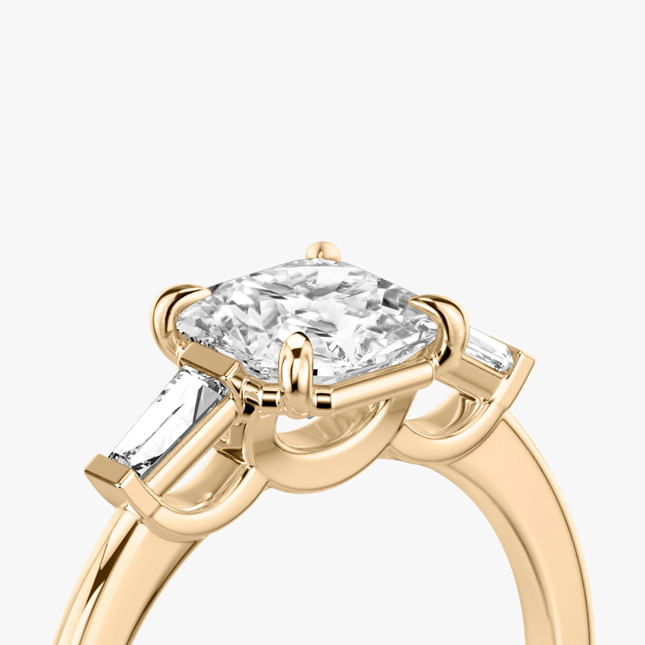 The Three Stone | Asscher | 14k | Rose Gold | bandAccent: Plain | sideStoneCarat: 0.10ct | sideStoneShape: Tapered Baguette | diamondOrientation: vertical | caratWeight: other