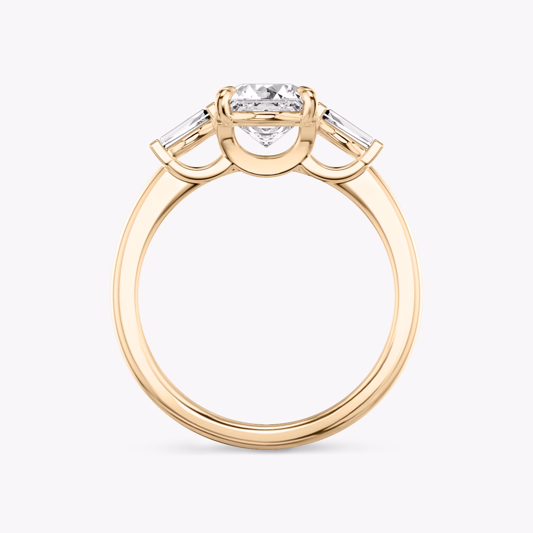 The Three Stone | Asscher | 14k | Rose Gold | bandAccent: Plain | sideStoneCarat: 0.10ct | sideStoneShape: Tapered Baguette | diamondOrientation: vertical | caratWeight: other