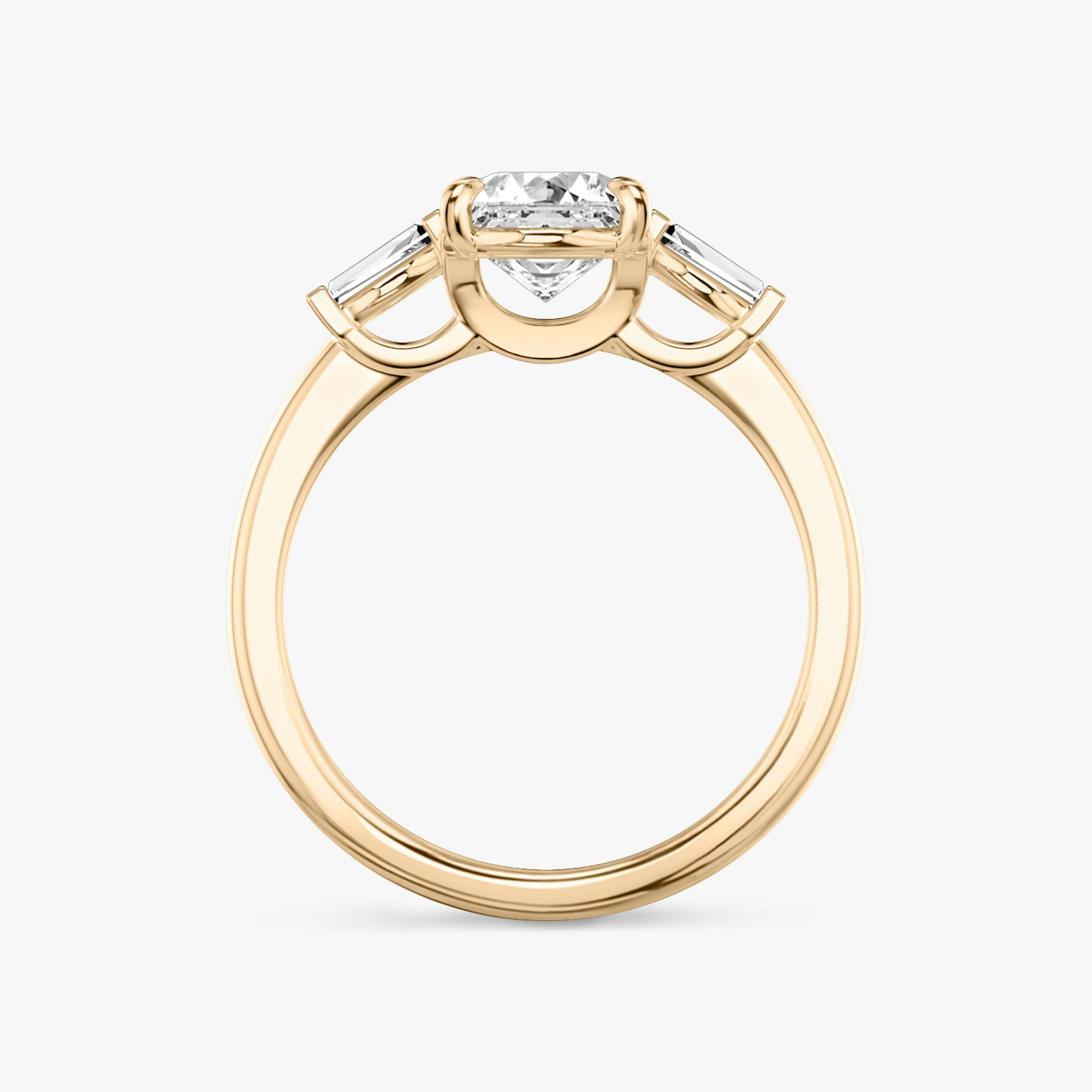 The Three Stone | Asscher | 14k | Rose Gold | bandAccent: Plain | sideStoneCarat: 0.10ct | sideStoneShape: Tapered Baguette | diamondOrientation: vertical | caratWeight: other