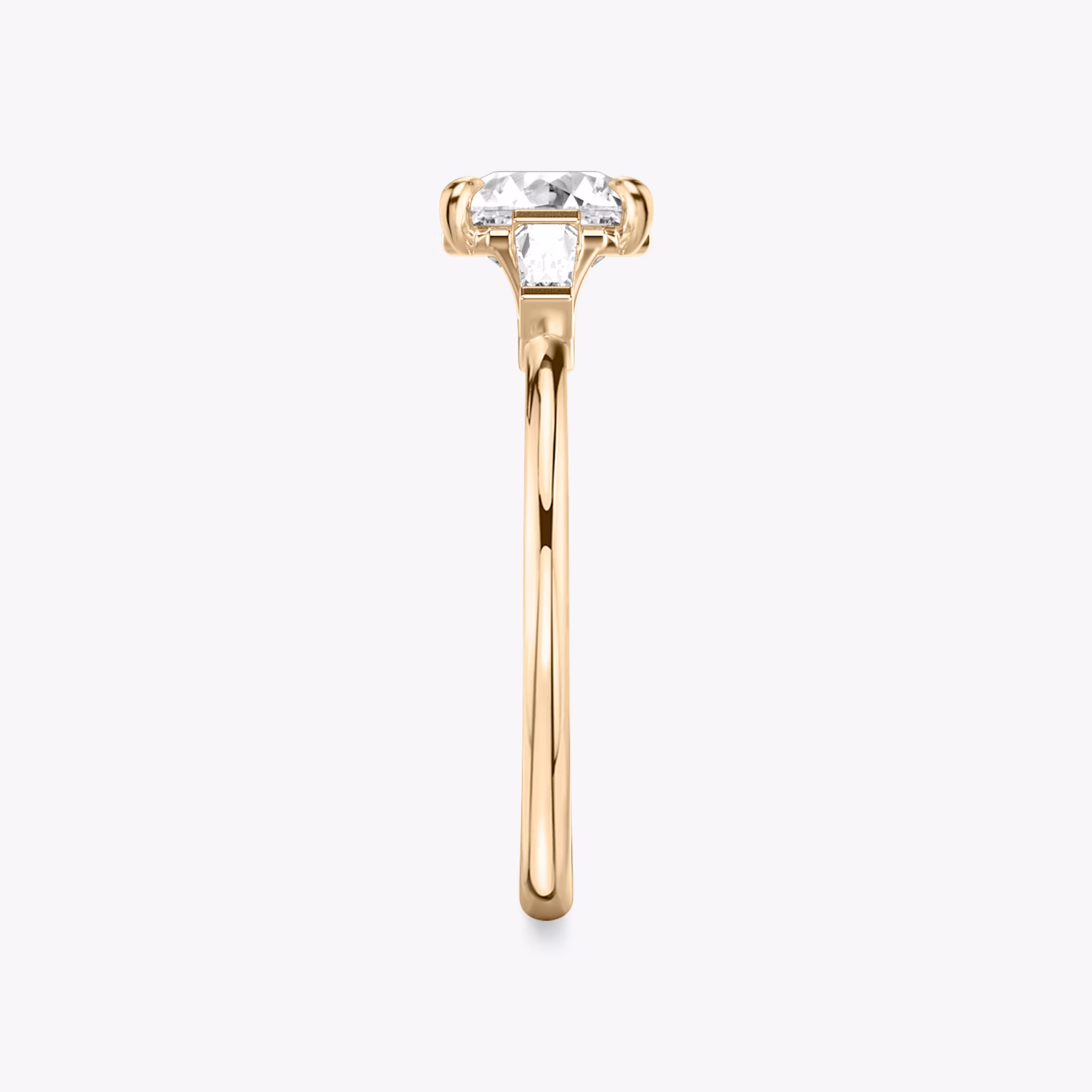 The Three Stone | Asscher | 14k | Rose Gold | bandAccent: Plain | sideStoneCarat: 0.10ct | sideStoneShape: Tapered Baguette | diamondOrientation: vertical | caratWeight: other